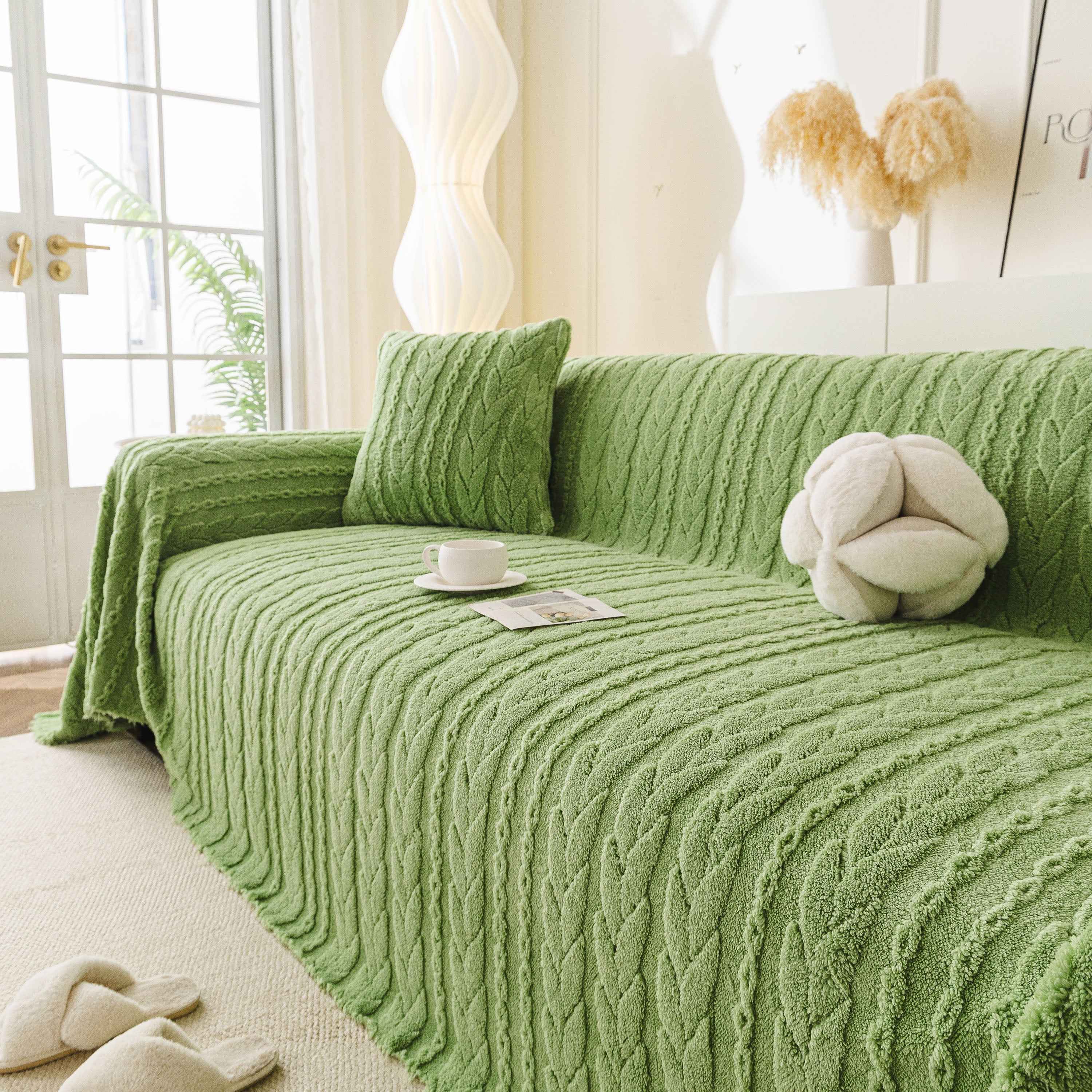 Thick Cozy 3D Cable Sofa Throw Cover, Plush Jacquard Warm Fleece Throw Blanket