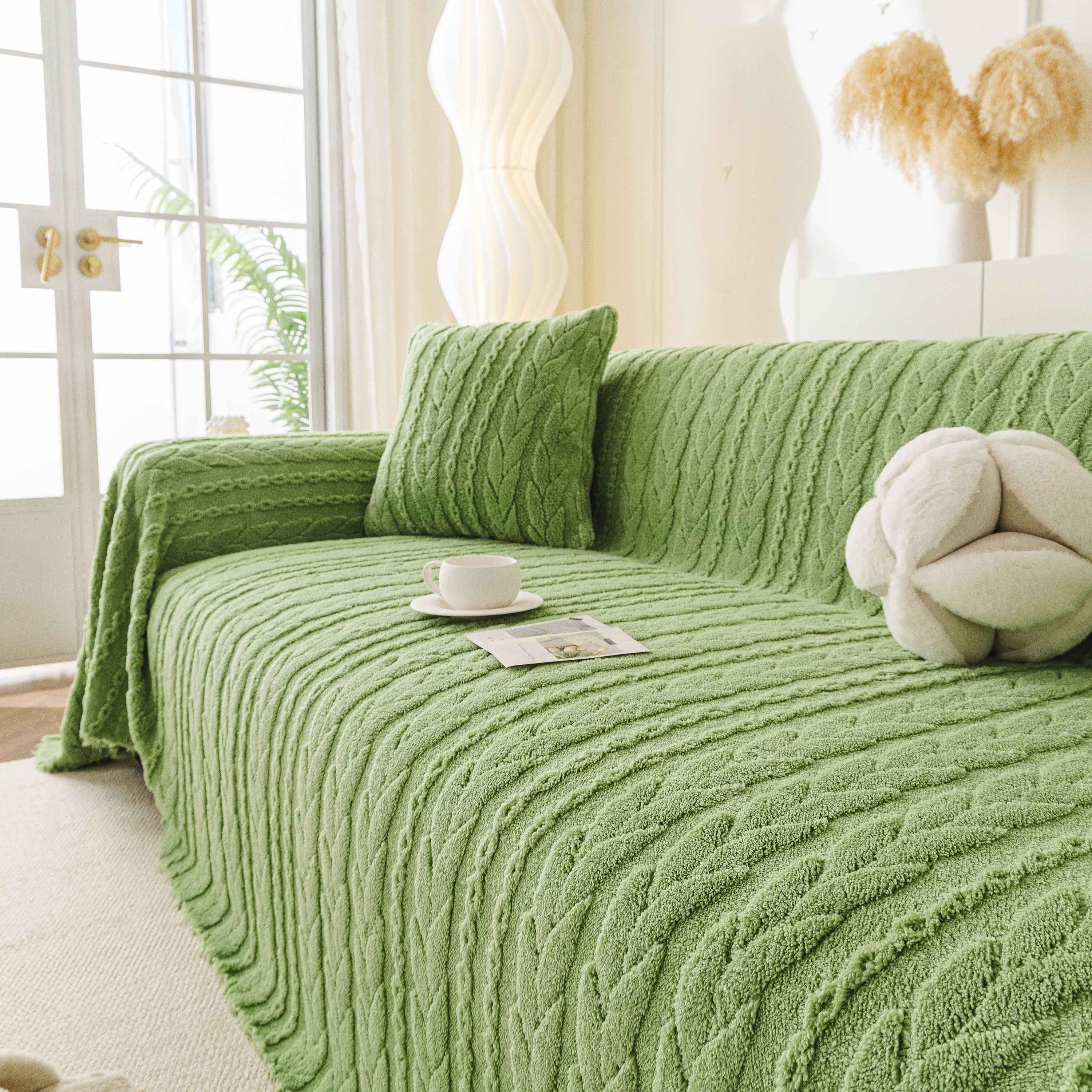 Thick Cozy 3D Cable Sofa Throw Cover, Plush Jacquard Warm Fleece Throw Blanket