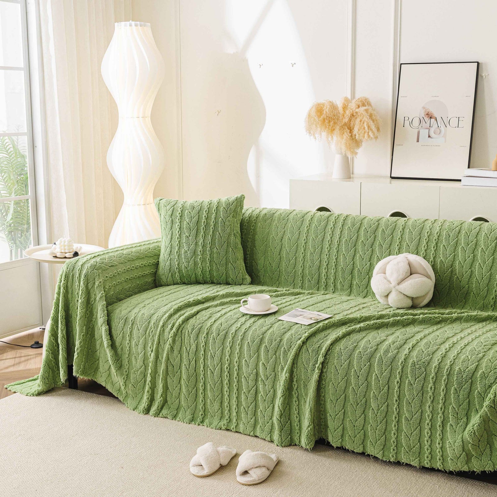 Thick Cozy 3D Cable Sofa Throw Cover, Plush Jacquard Warm Fleece Throw Blanket