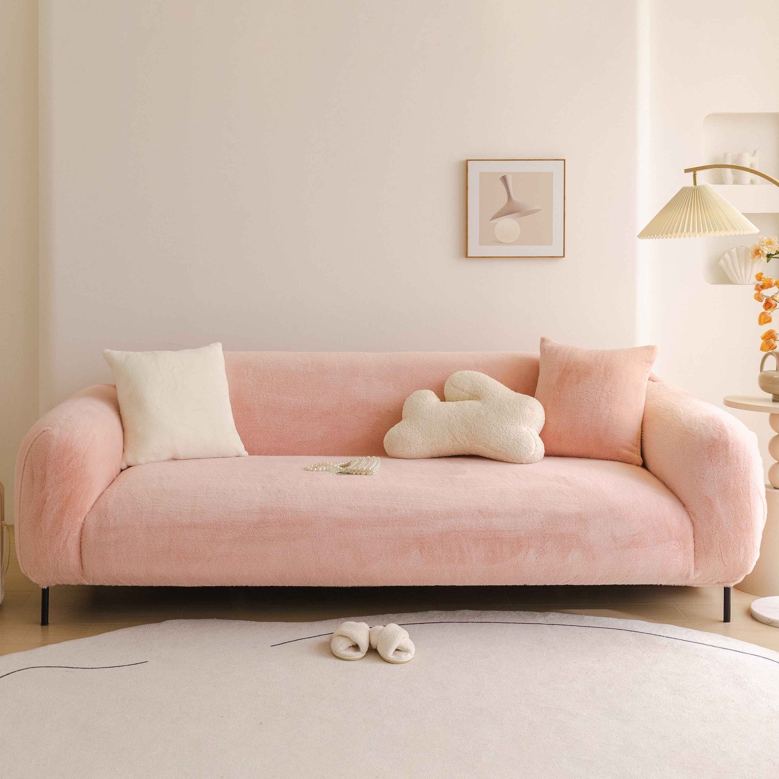 Soft Plush Warm Sofa Cover Stretchable Cozy Velvet Couch Protector for Fall & Winter