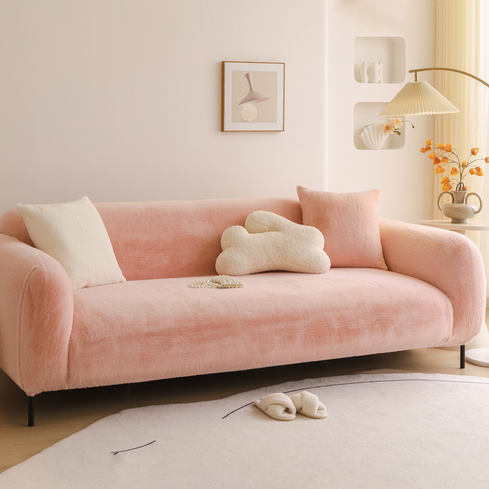 Soft Plush Warm Sofa Cover Stretchable Cozy Velvet Couch Protector for Fall & Winter