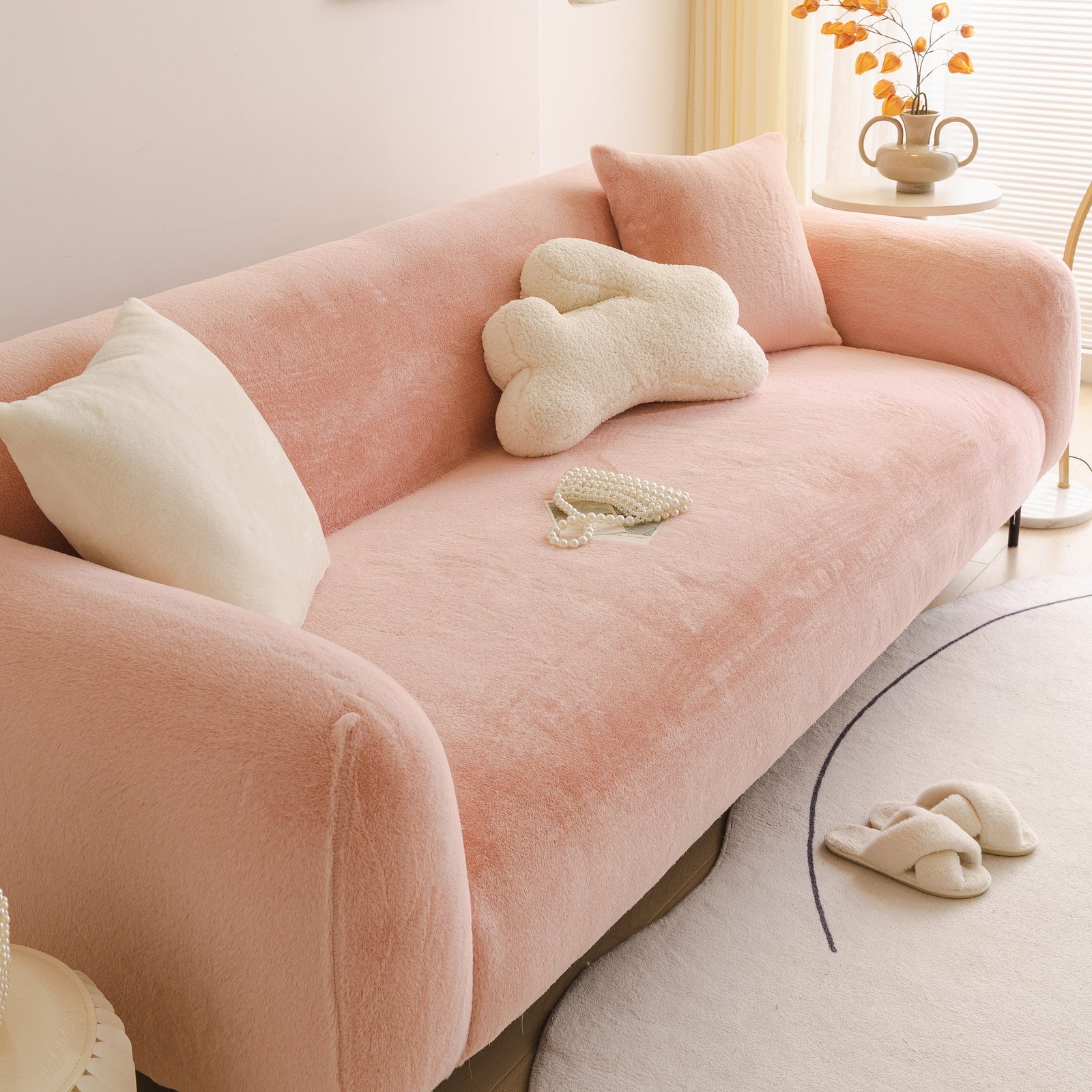 Soft Plush Warm Sofa Cover Stretchable Cozy Velvet Couch Protector for Fall & Winter