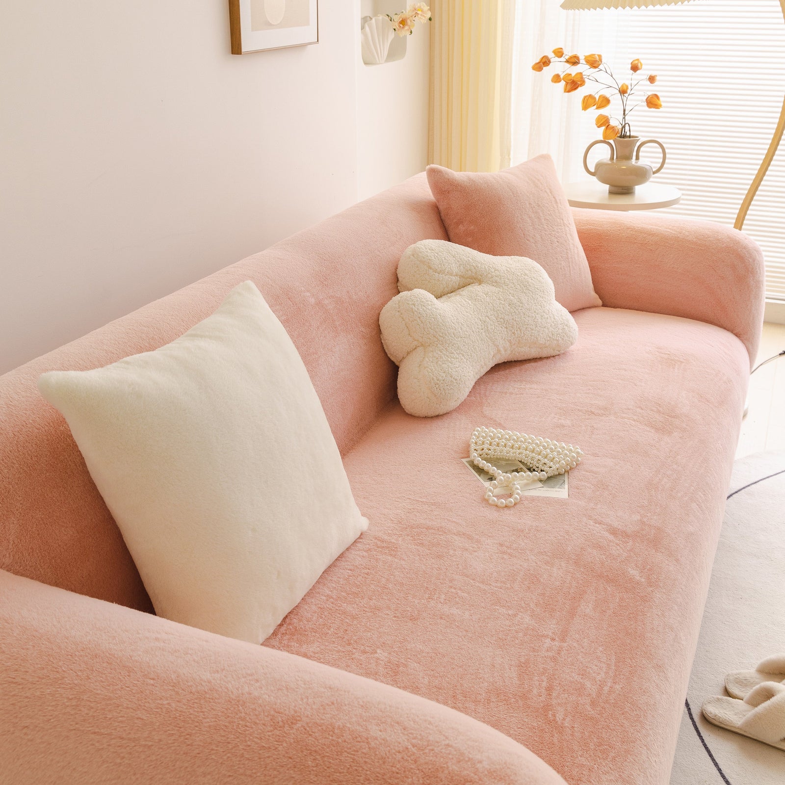 Soft Plush Warm Sofa Cover Stretchable Cozy Velvet Couch Protector for Fall & Winter