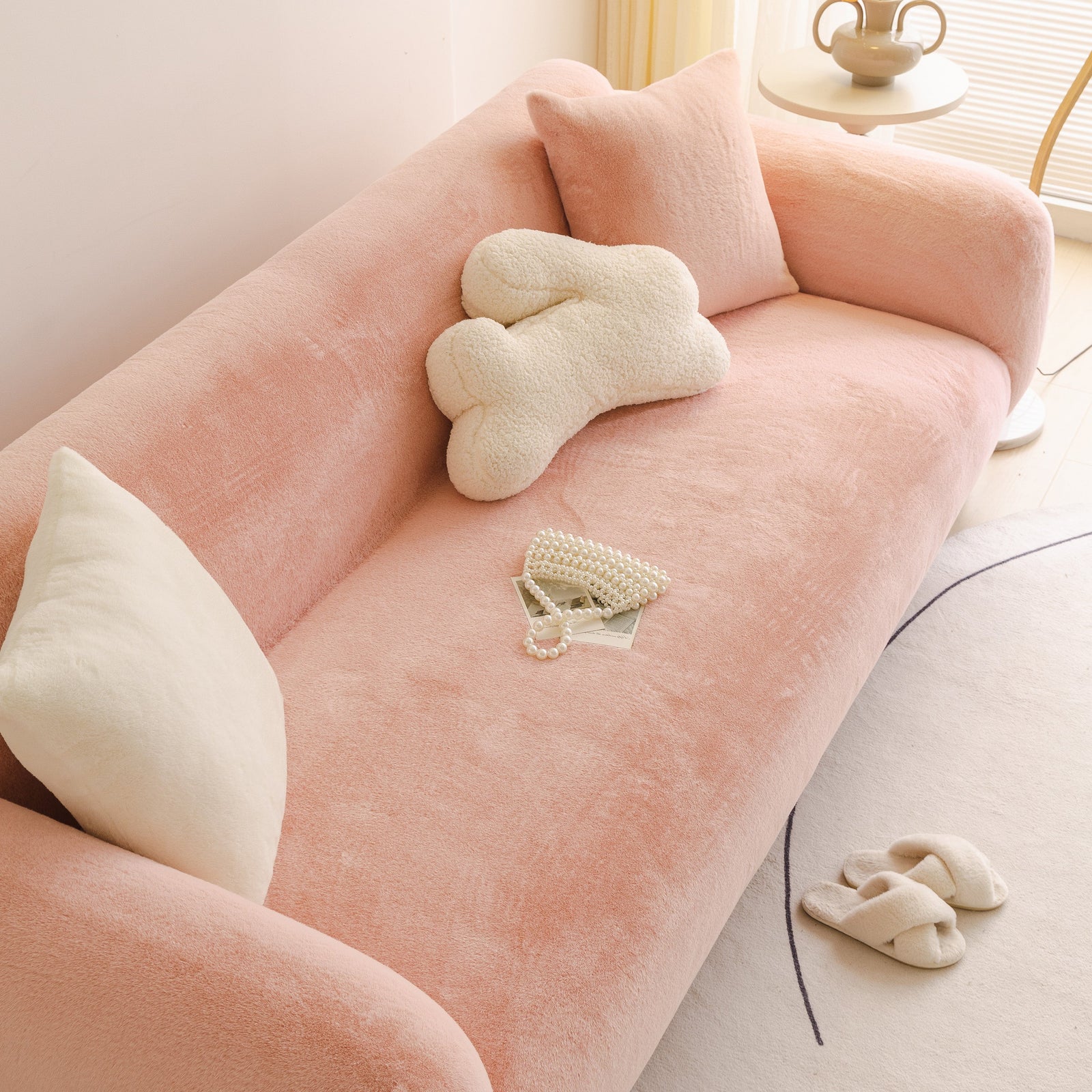 Soft Plush Warm Sofa Cover Stretchable Cozy Velvet Couch Protector for Fall & Winter
