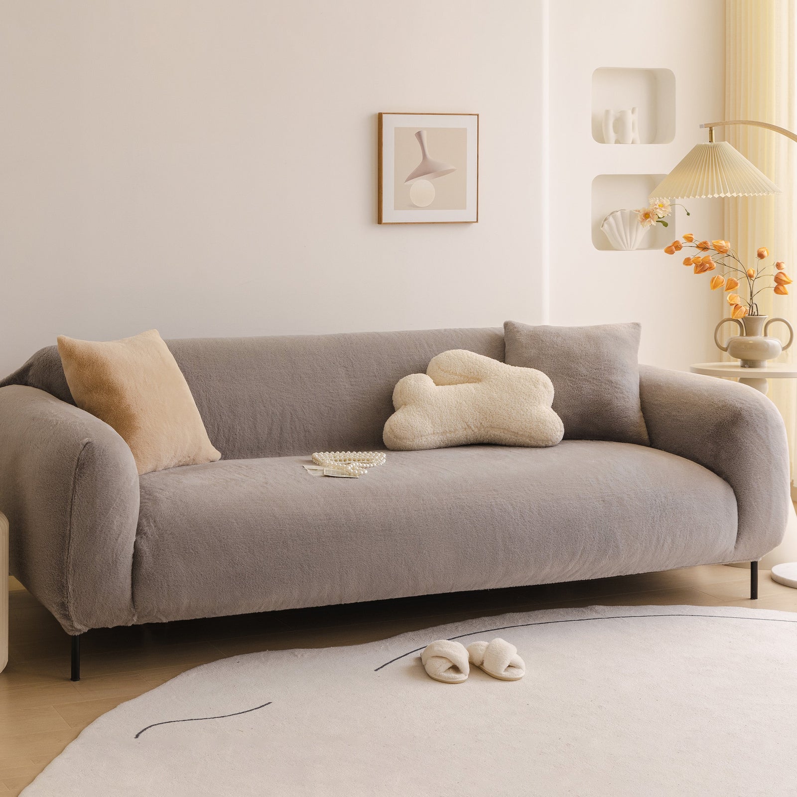 Soft Plush Warm Sofa Cover Stretchable Cozy Velvet Couch Protector for Fall & Winter