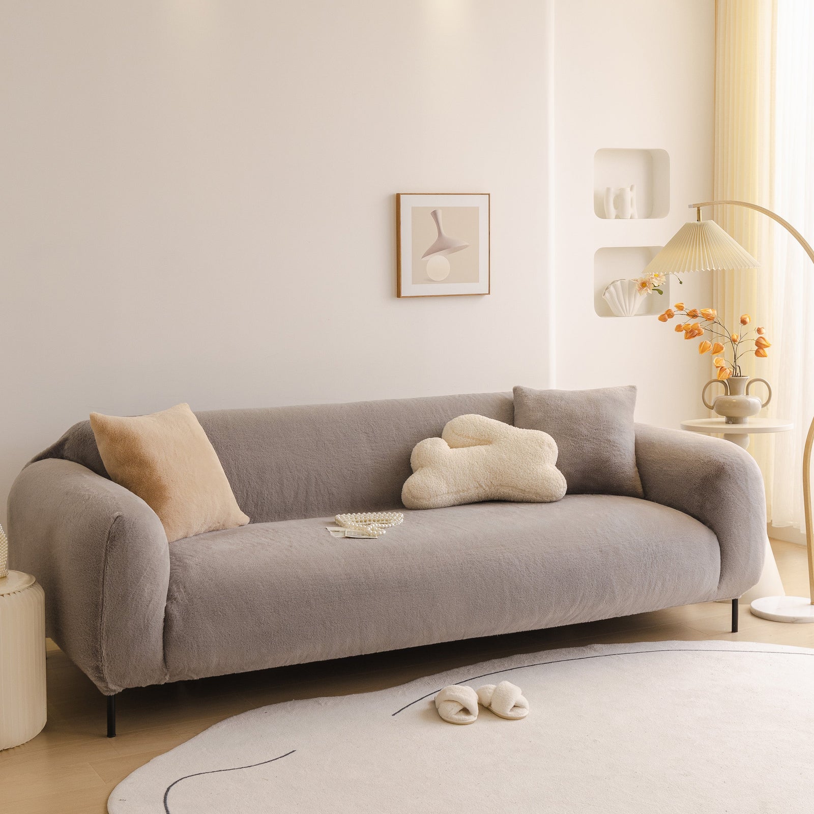 Soft Plush Warm Sofa Cover Stretchable Cozy Velvet Couch Protector for Fall & Winter