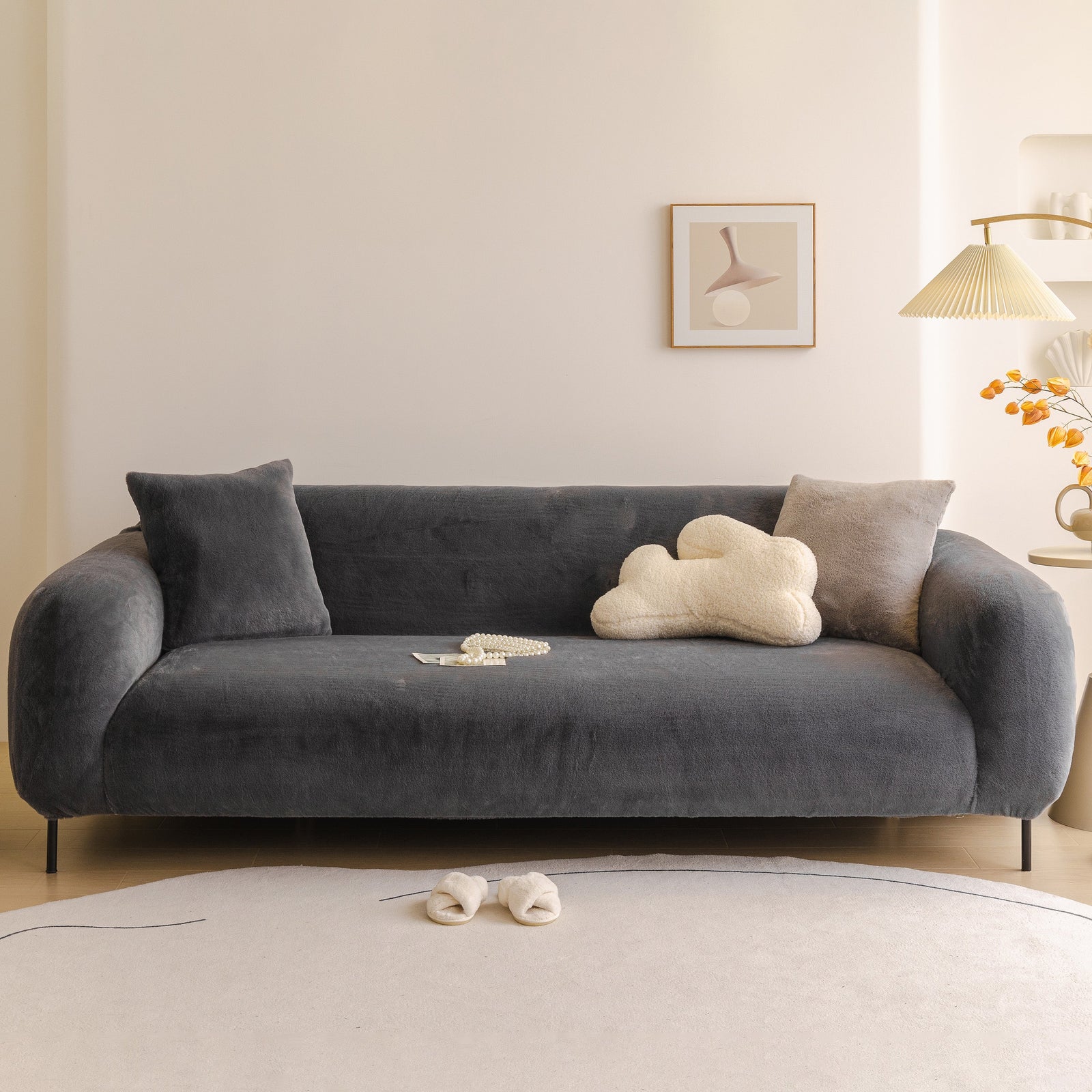 Soft Plush Warm Sofa Cover Stretchable Cozy Velvet Couch Protector for Fall & Winter