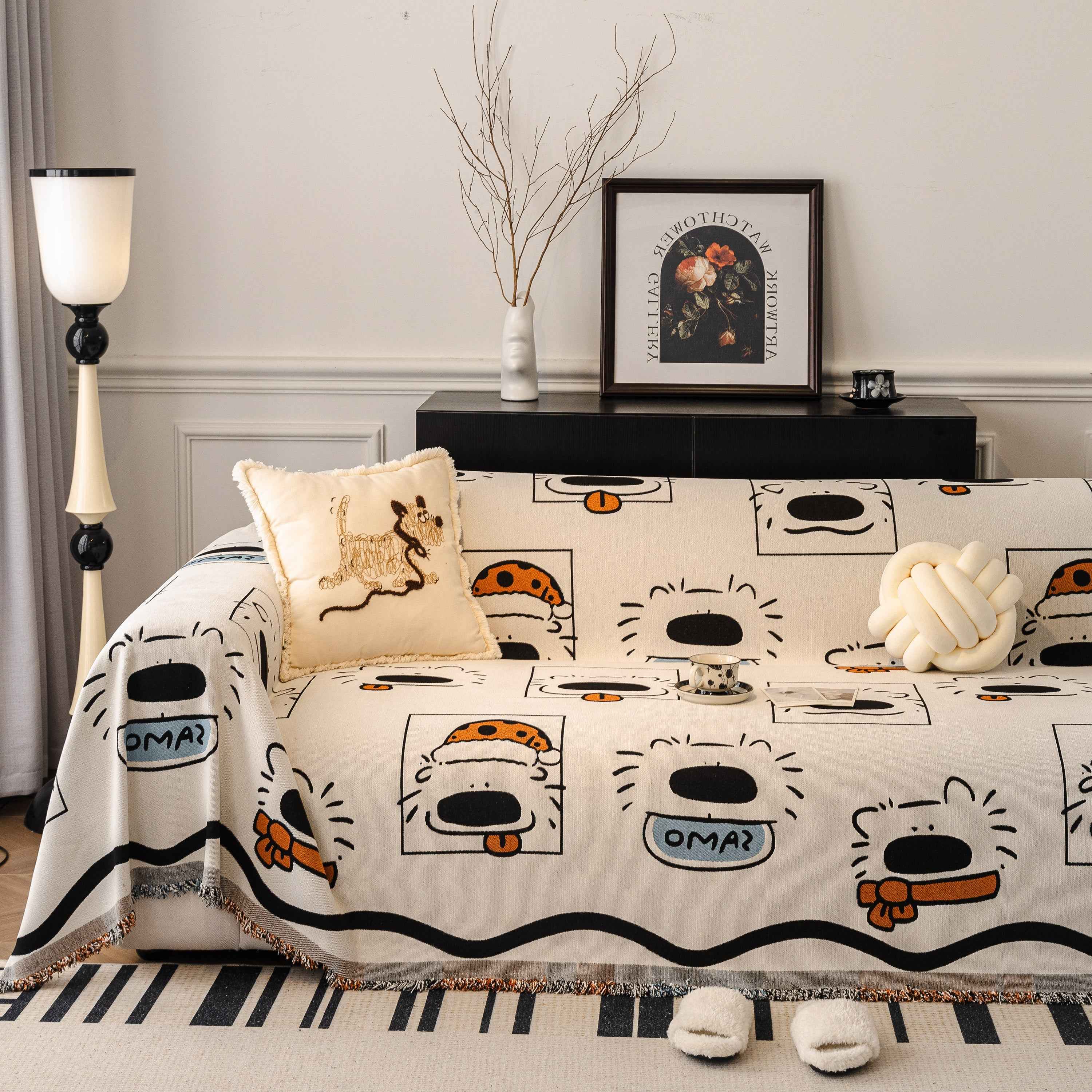 Cute Chenille Couch Cover Throw, Cartoon Soft Washable Sofa Cover for Sectional Sofas
