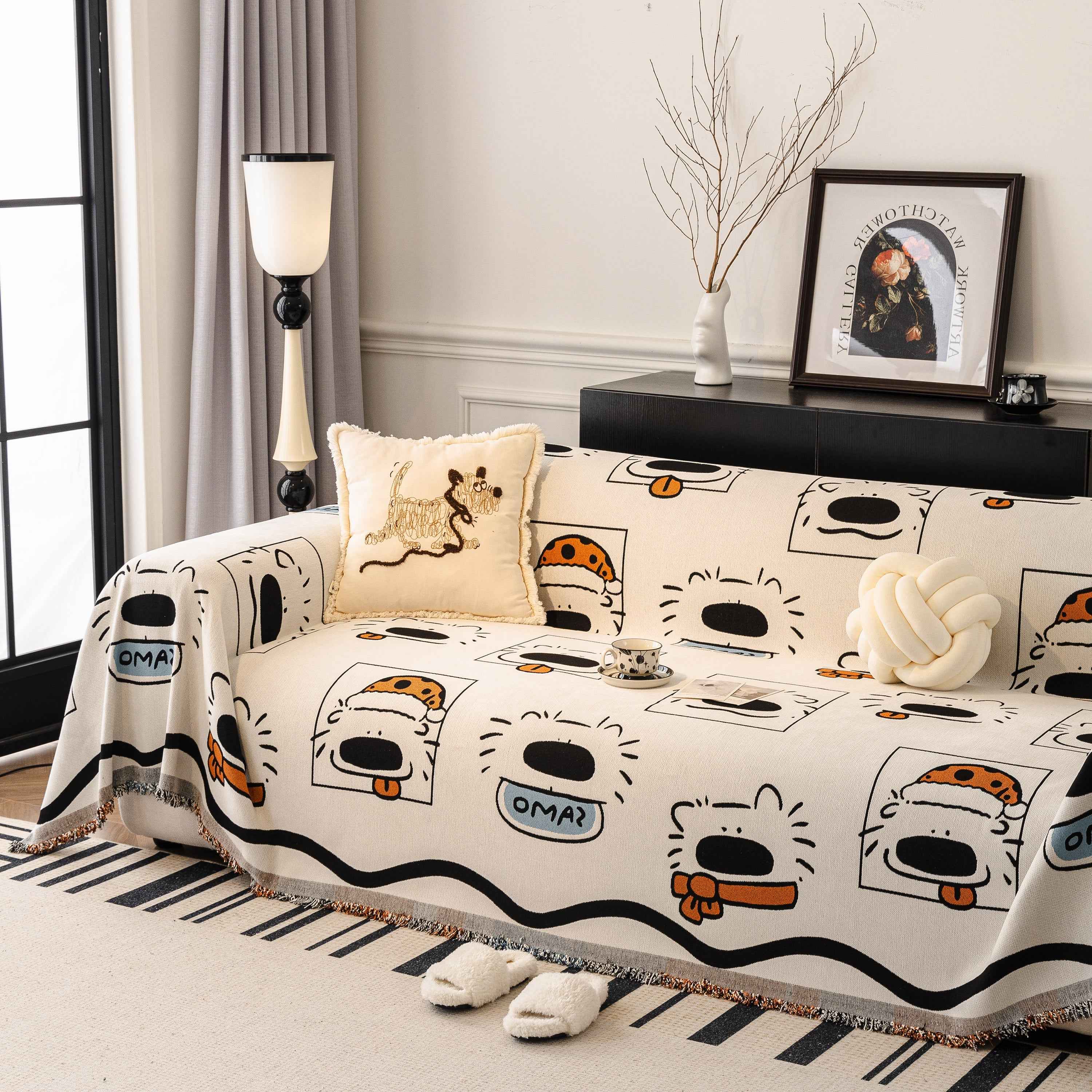 Cute Chenille Couch Cover Throw, Cartoon Soft Washable Sofa Cover for Sectional Sofas