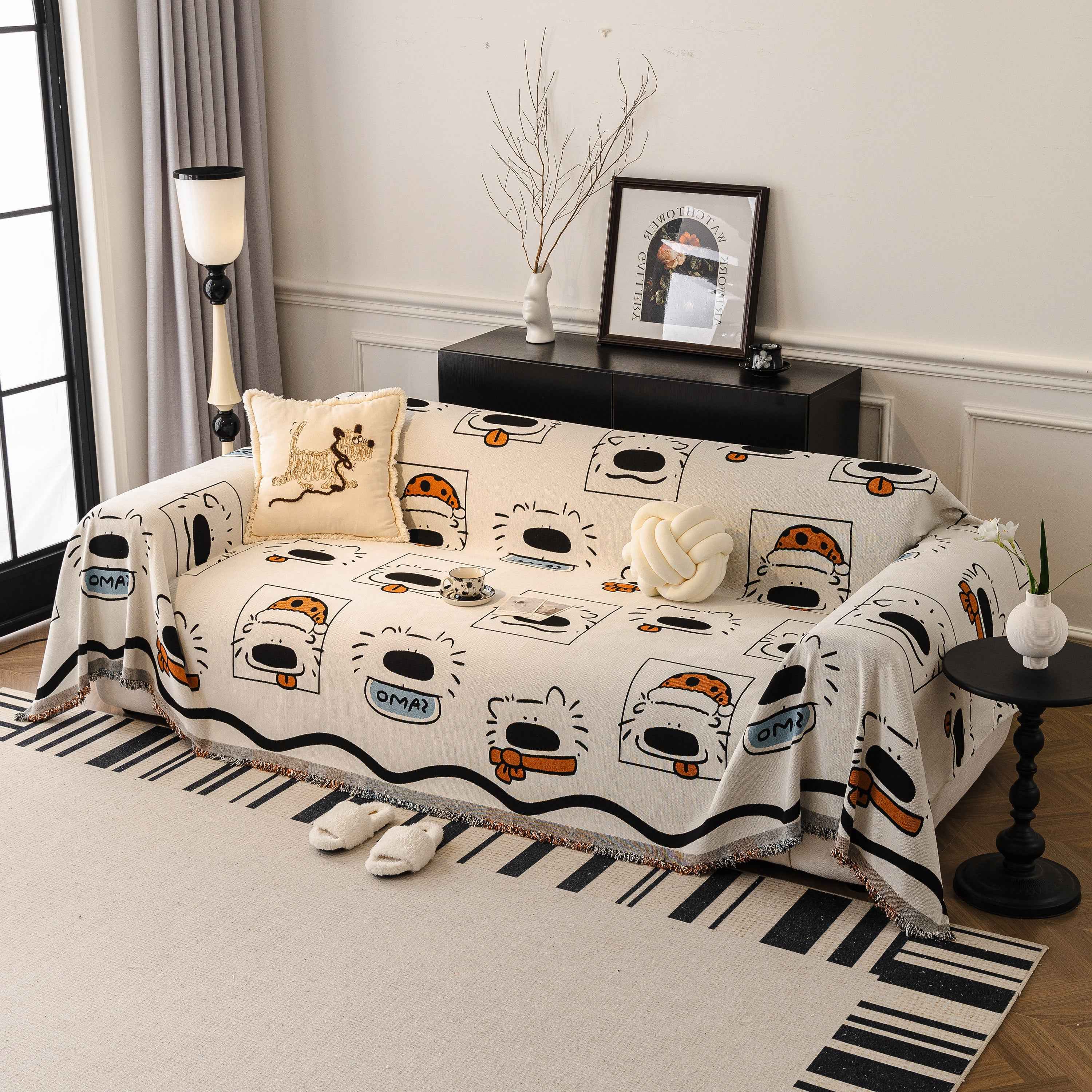 Cute Chenille Couch Cover Throw, Cartoon Soft Washable Sofa Cover for Sectional Sofas