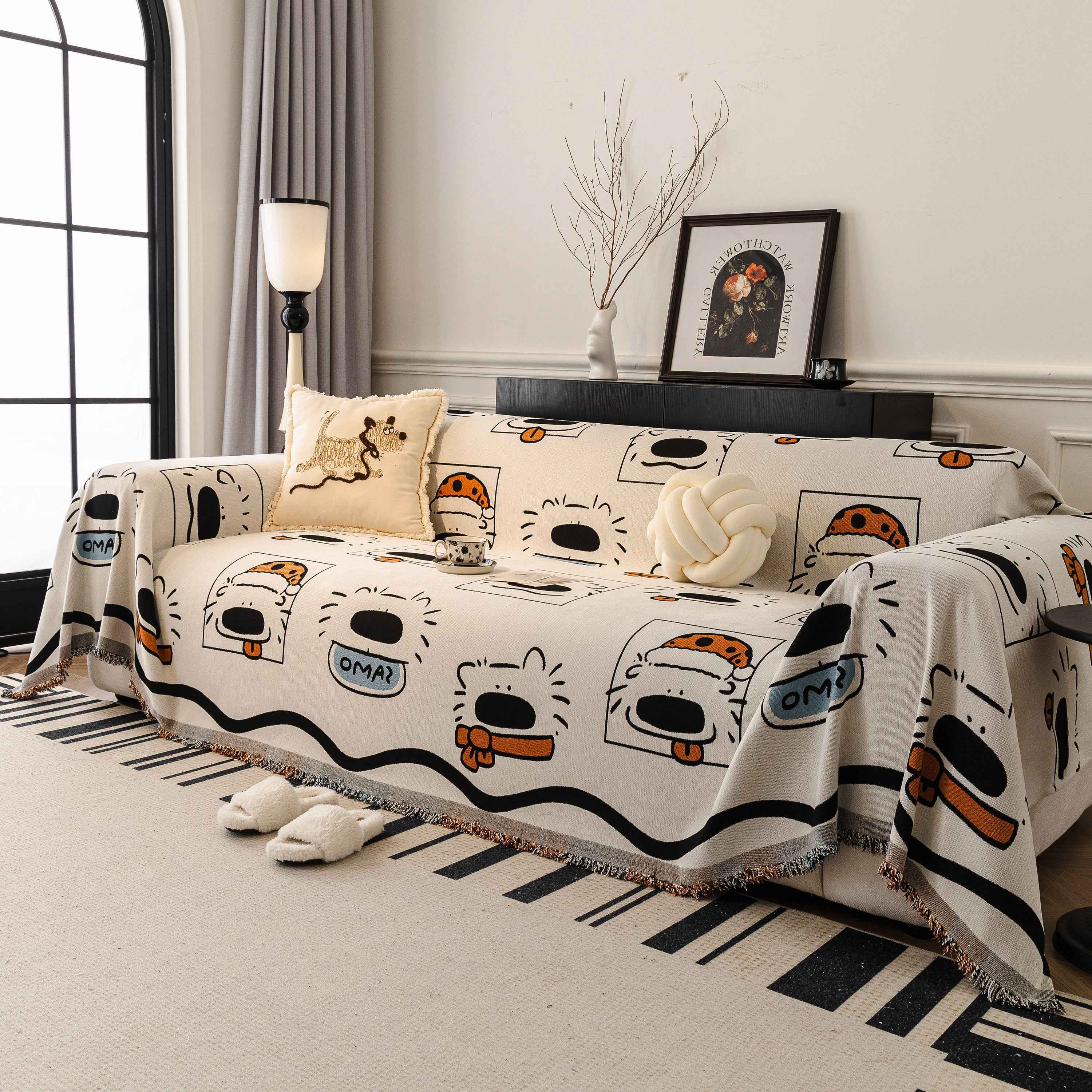 Cute Chenille Couch Cover Throw, Cartoon Soft Washable Sofa Cover for Sectional Sofas