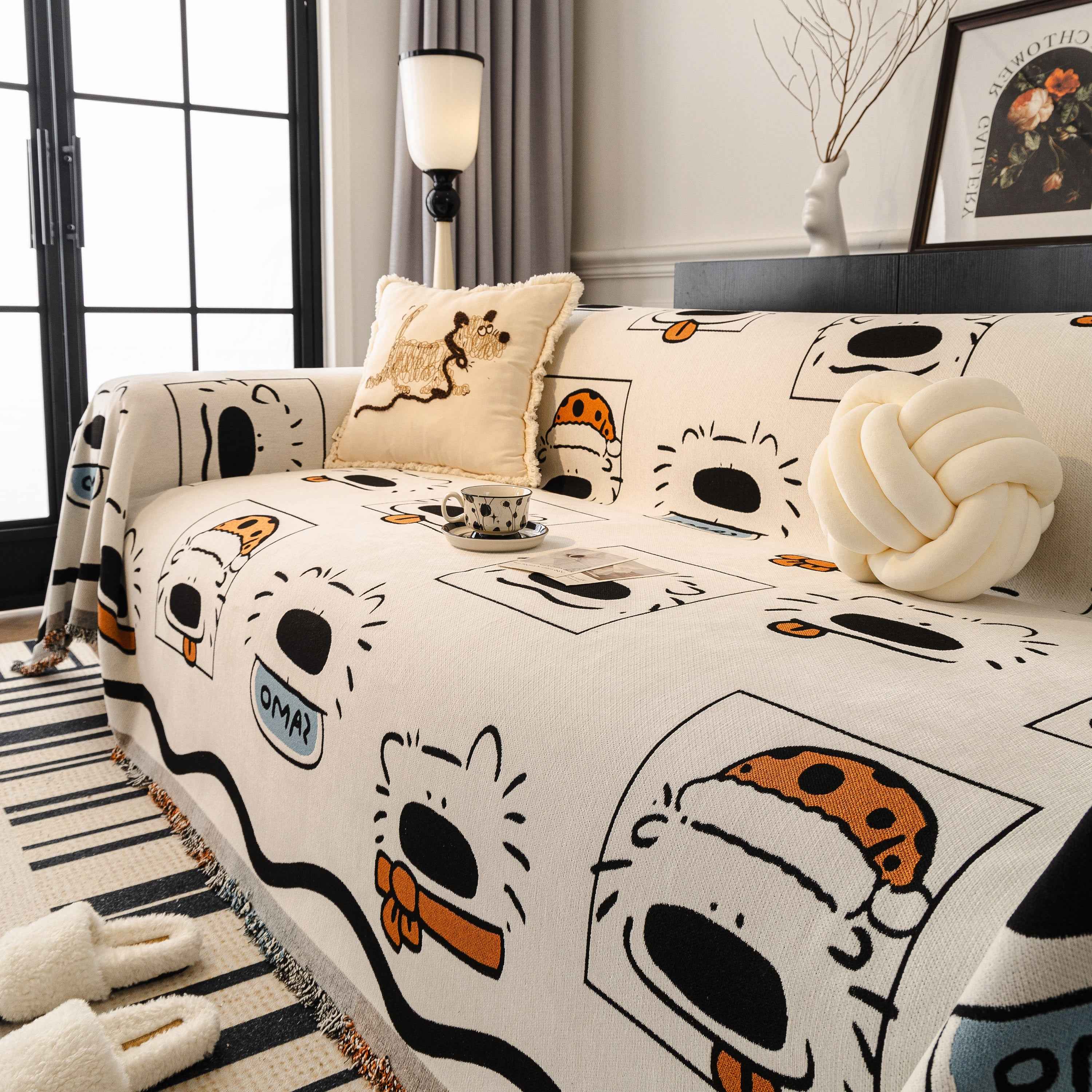 Cute Chenille Couch Cover Throw, Cartoon Soft Washable Sofa Cover for Sectional Sofas