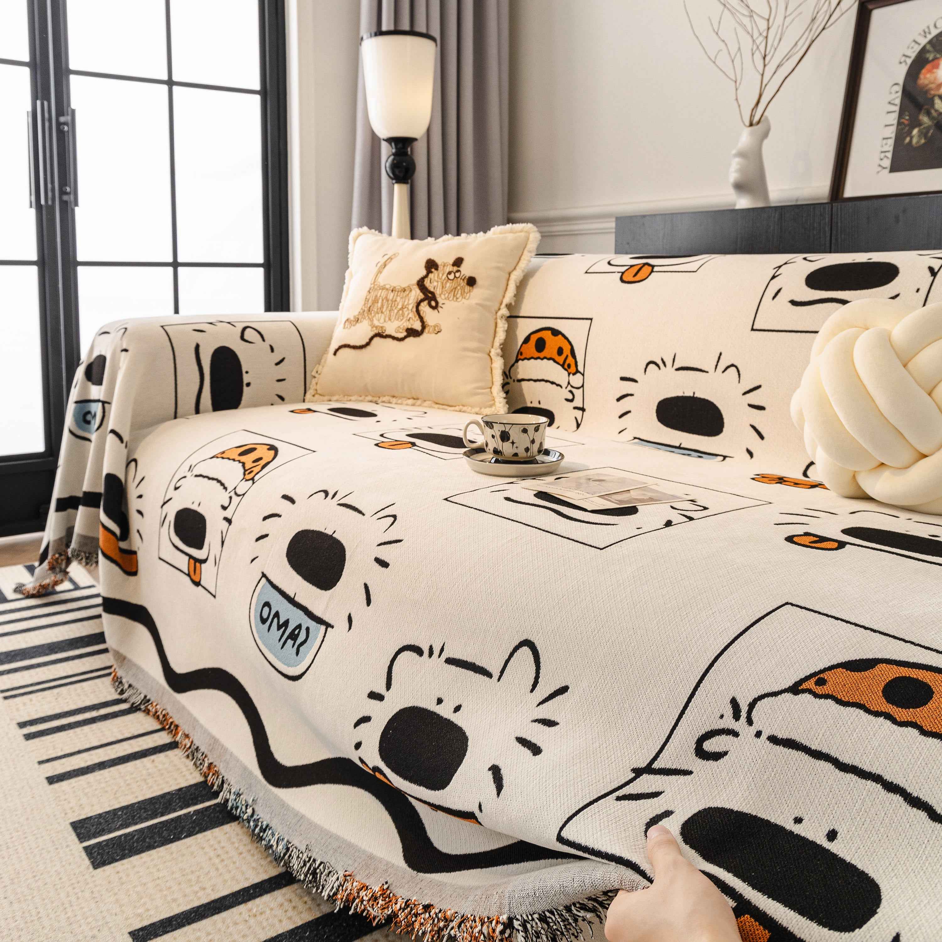 Cute Chenille Couch Cover Throw, Cartoon Soft Washable Sofa Cover for Sectional Sofas