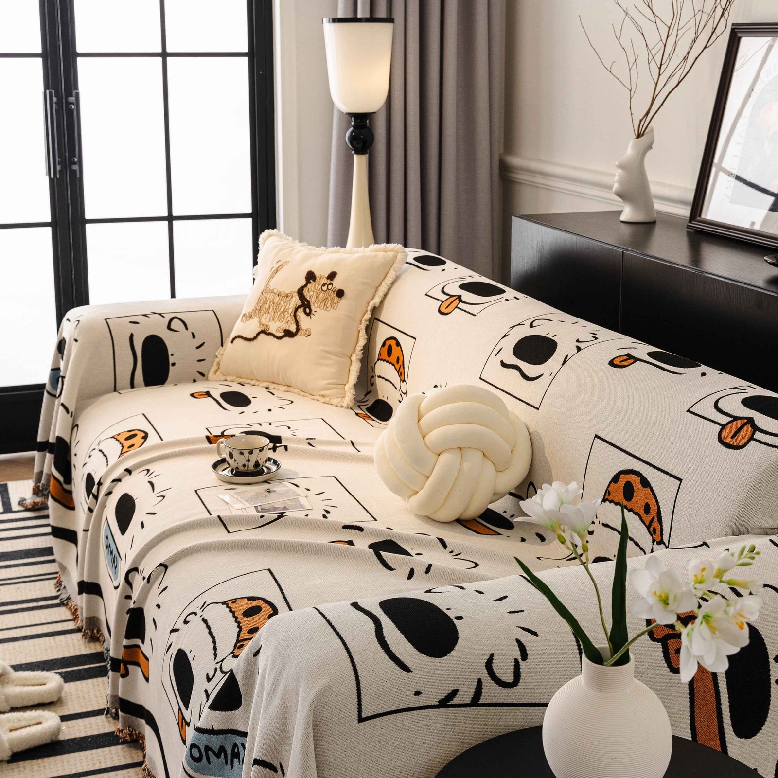Cute Chenille Couch Cover Throw, Cartoon Soft Washable Sofa Cover for Sectional Sofas