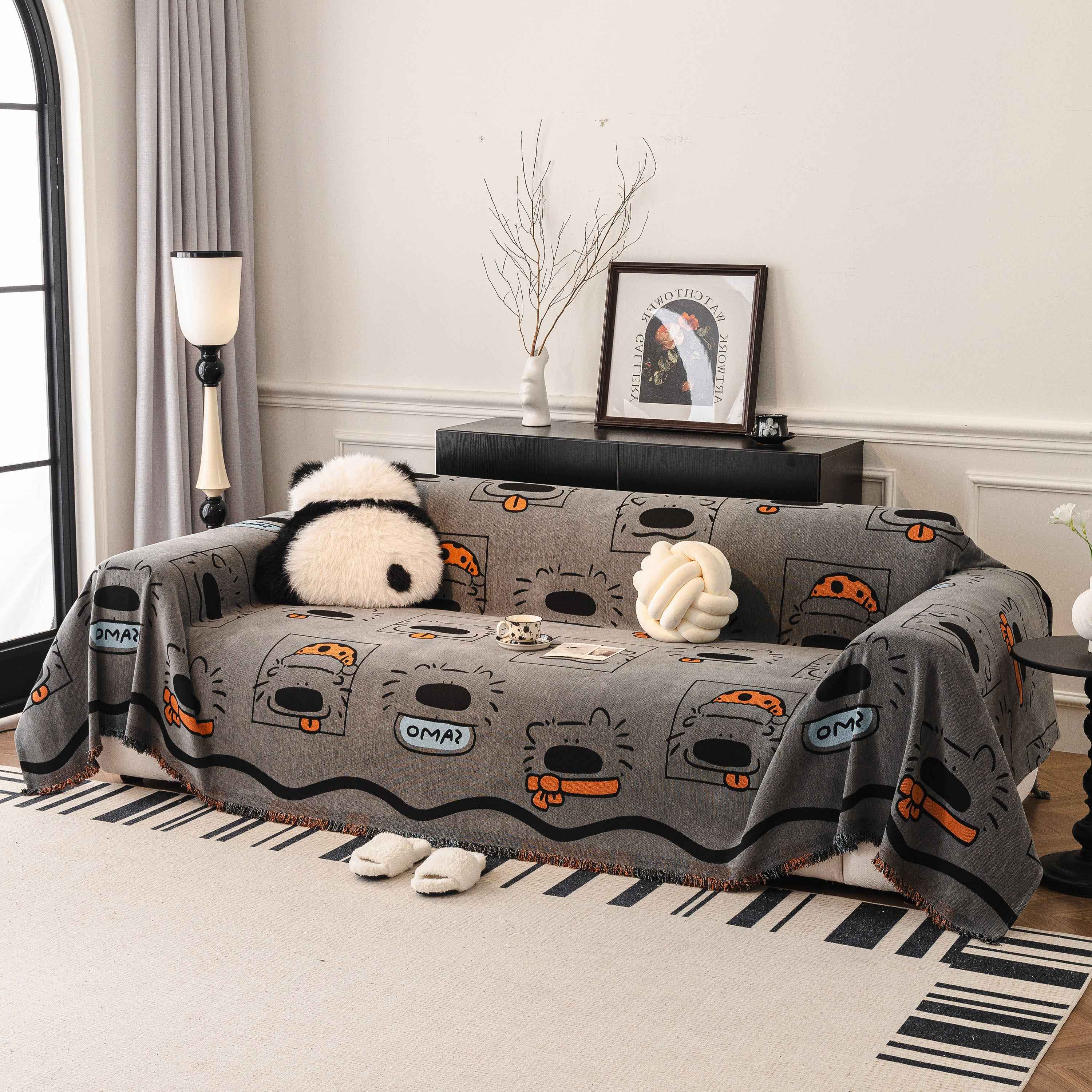 Cute Chenille Couch Cover Throw, Cartoon Soft Washable Sofa Cover for Sectional Sofas