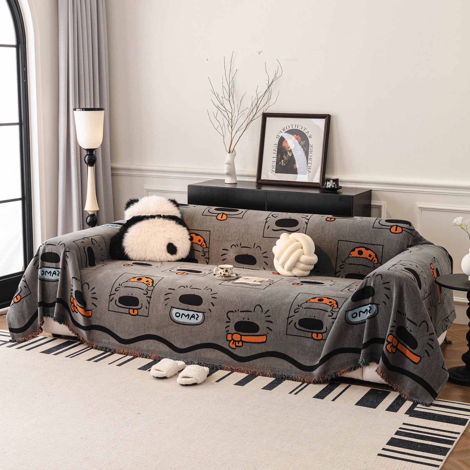 Cute Chenille Couch Cover Throw, Cartoon Soft Washable Sofa Cover for Sectional Sofas