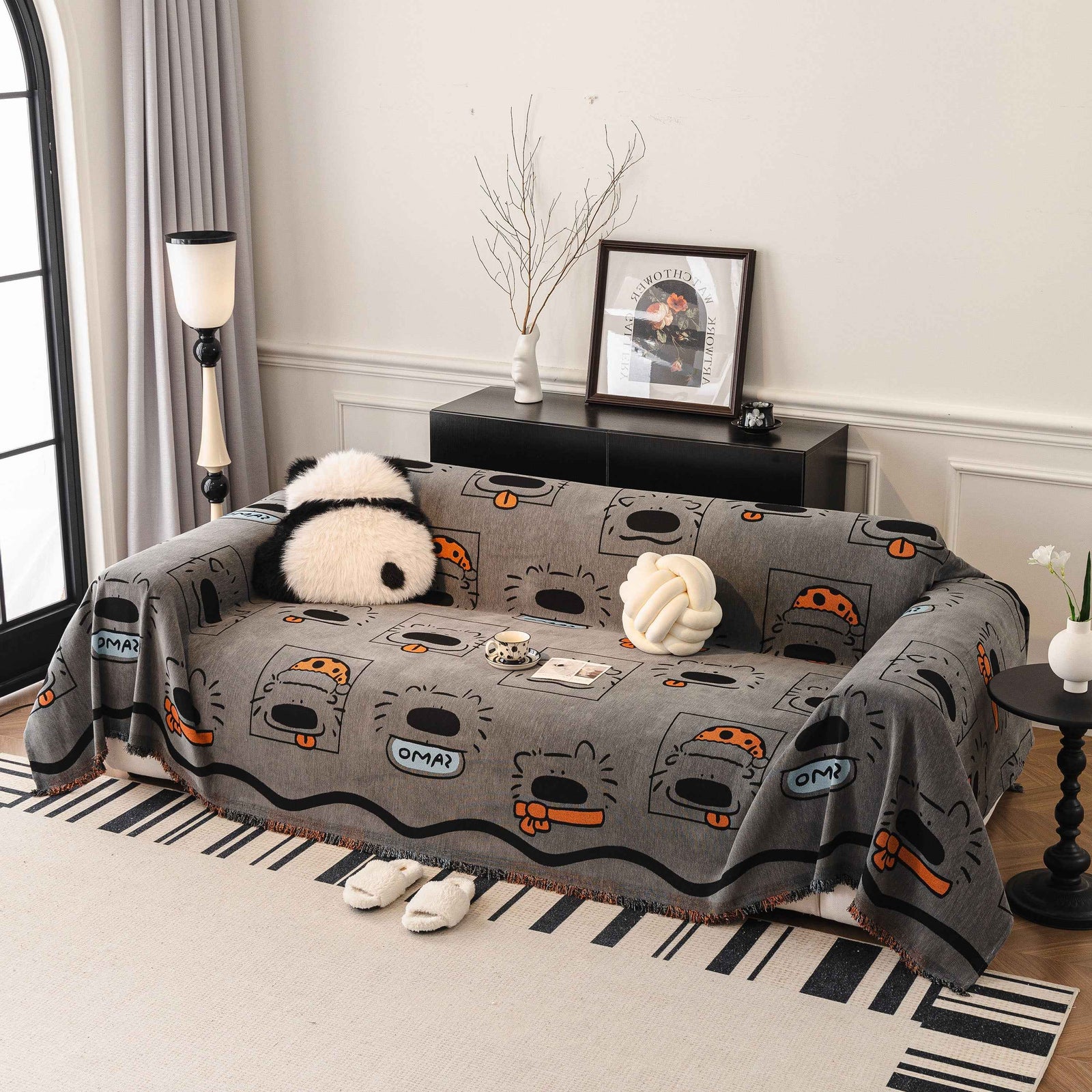 Cute Chenille Couch Cover Throw, Cartoon Soft Washable Sofa Cover for Sectional Sofas