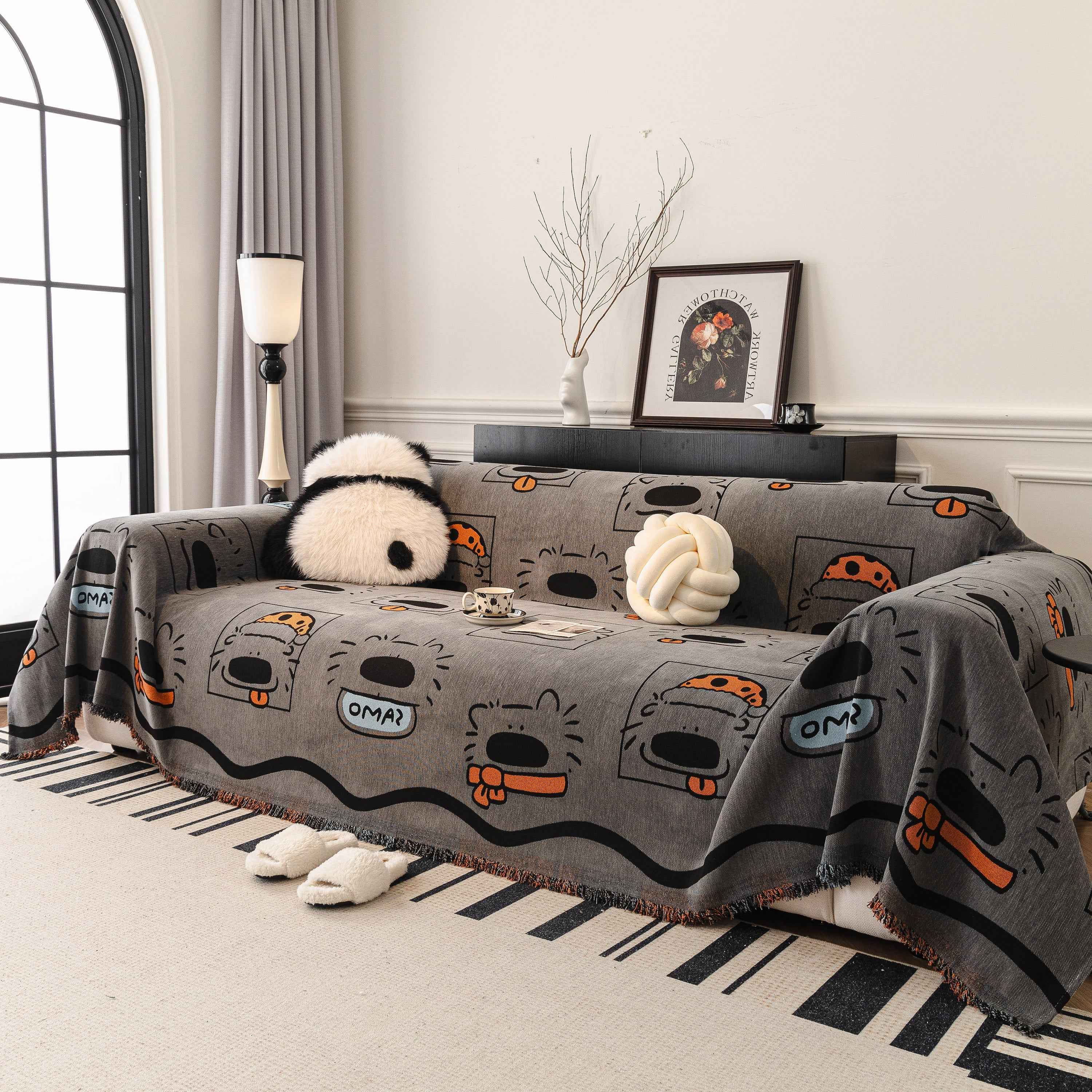 Cute Chenille Couch Cover Throw, Cartoon Soft Washable Sofa Cover for Sectional Sofas