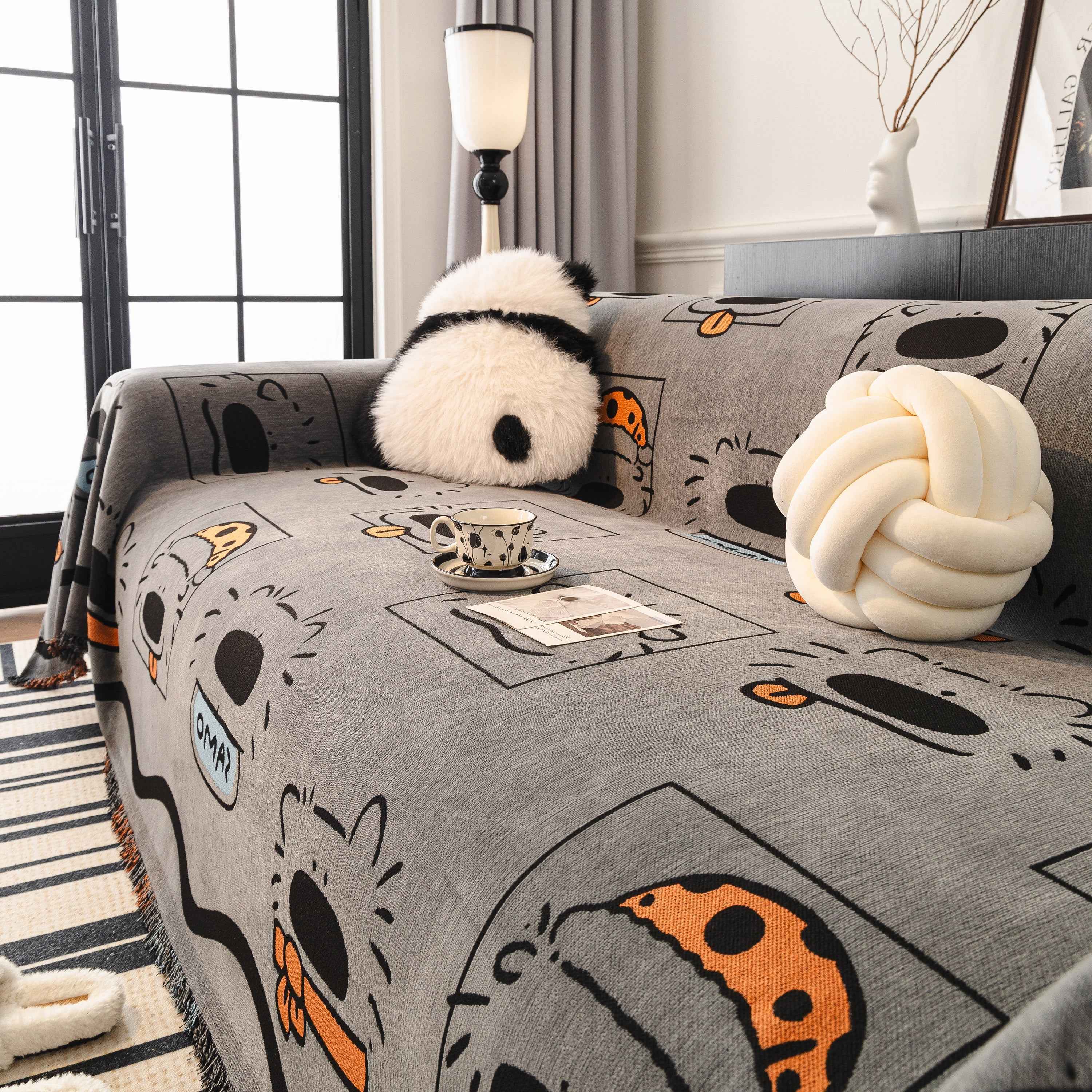 Cute Chenille Couch Cover Throw, Cartoon Soft Washable Sofa Cover for Sectional Sofas
