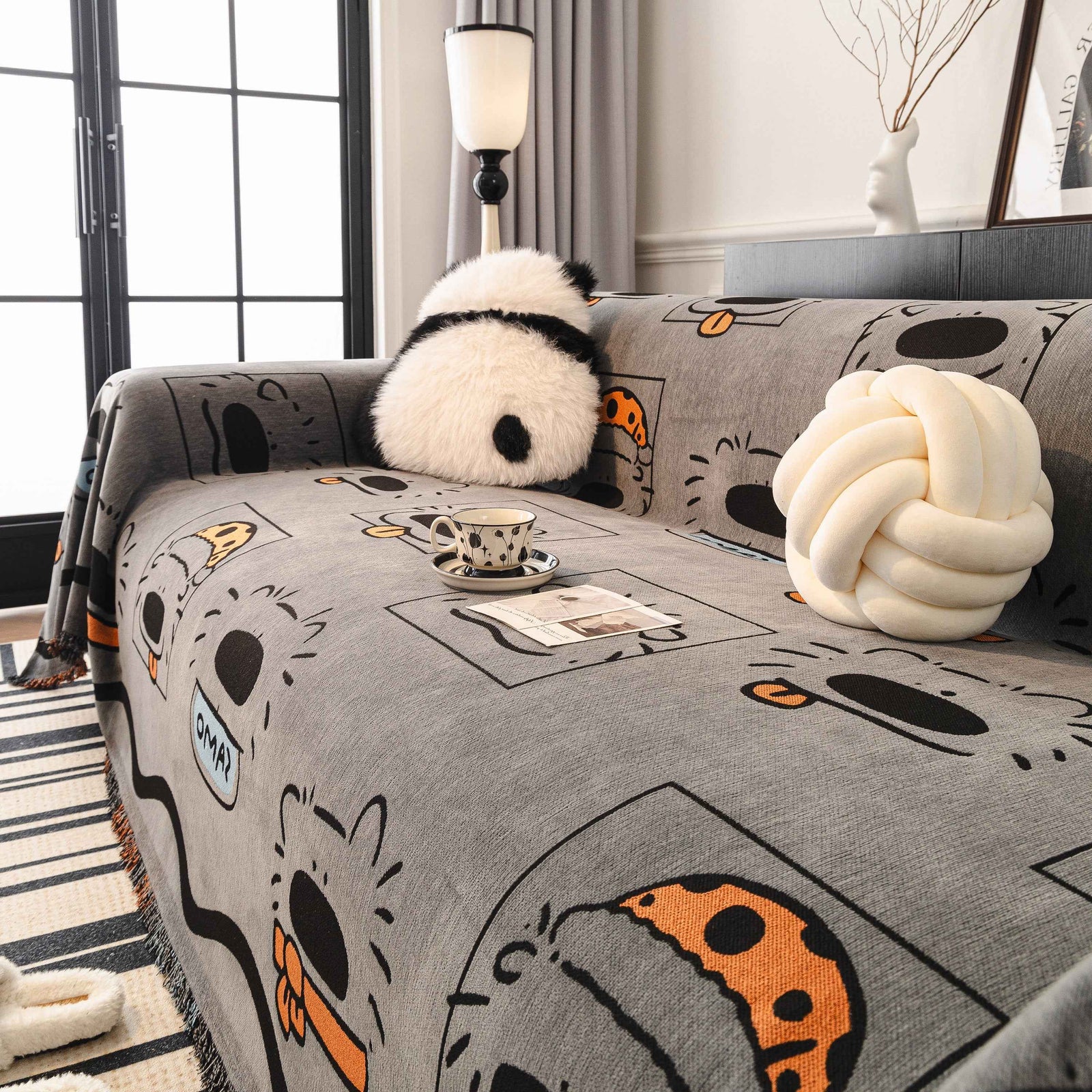 Cute Chenille Couch Cover Throw, Cartoon Soft Washable Sofa Cover for Sectional Sofas
