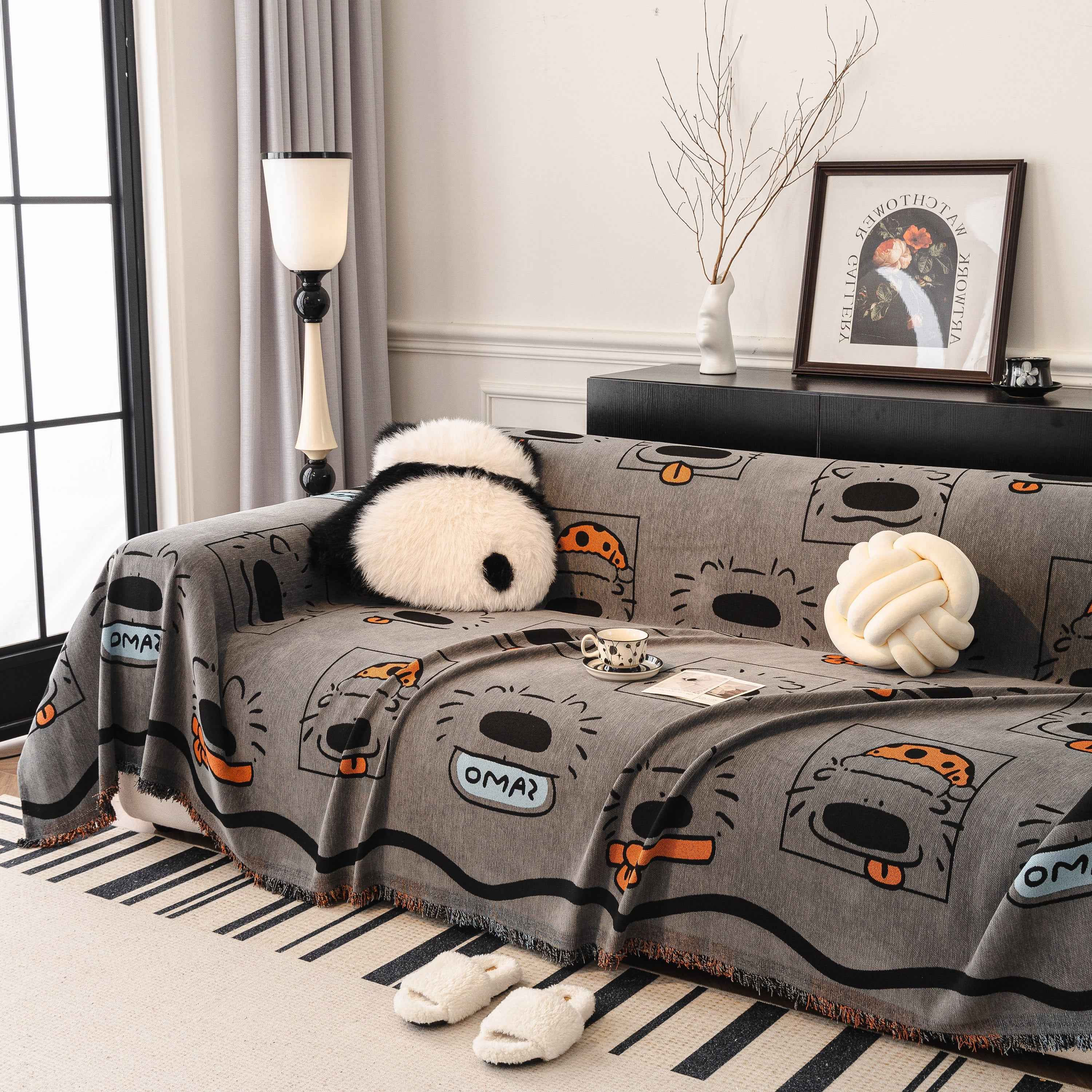 Cute Chenille Couch Cover Throw, Cartoon Soft Washable Sofa Cover for Sectional Sofas