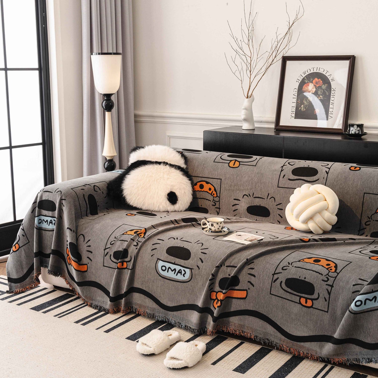 Cute Chenille Couch Cover Throw, Cartoon Soft Washable Sofa Cover for Sectional Sofas