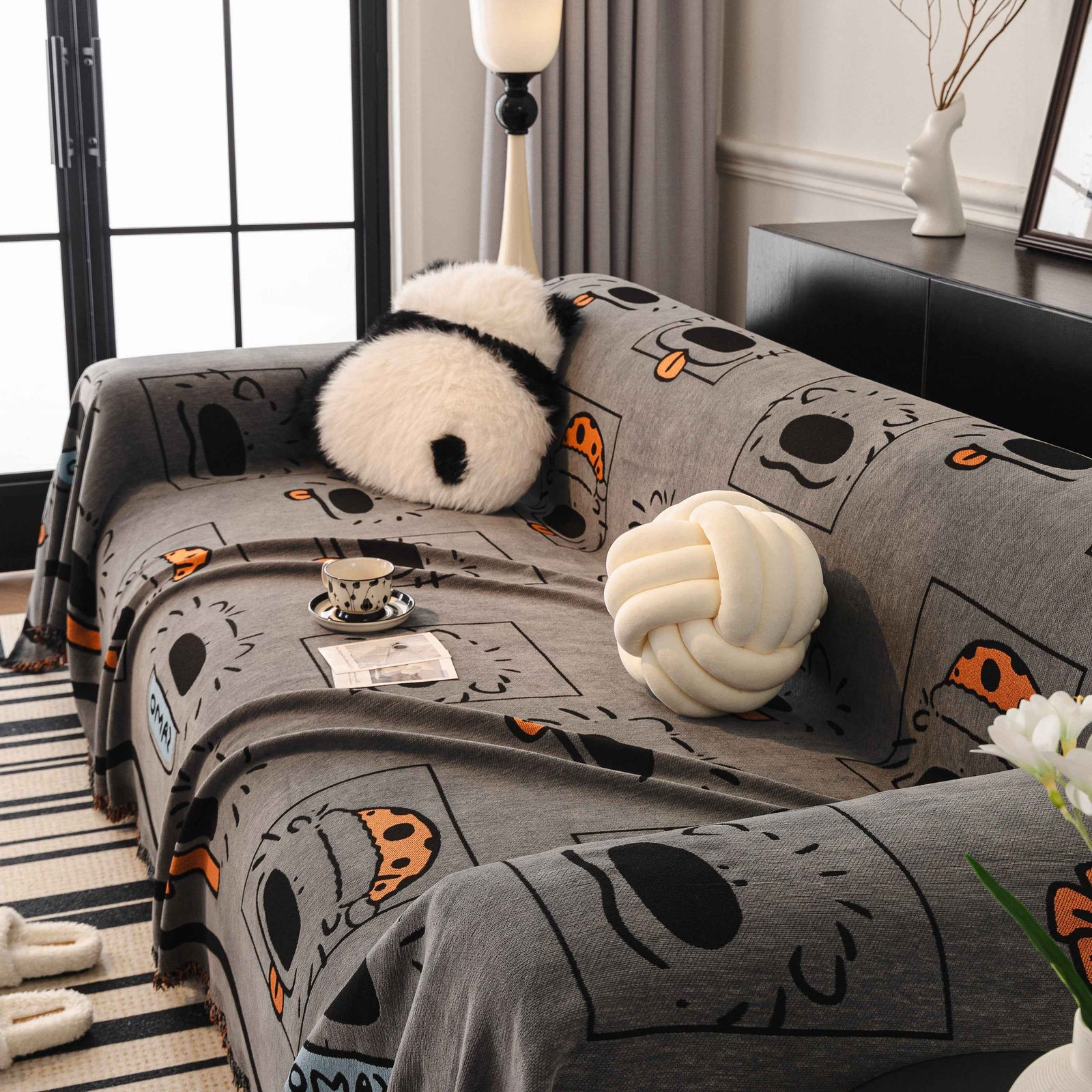 Cute Chenille Couch Cover Throw, Cartoon Soft Washable Sofa Cover for Sectional Sofas