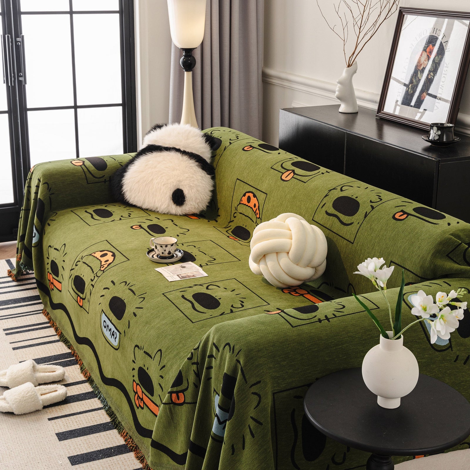 Cute Chenille Couch Cover Throw, Cartoon Soft Washable Sofa Cover for Sectional Sofas