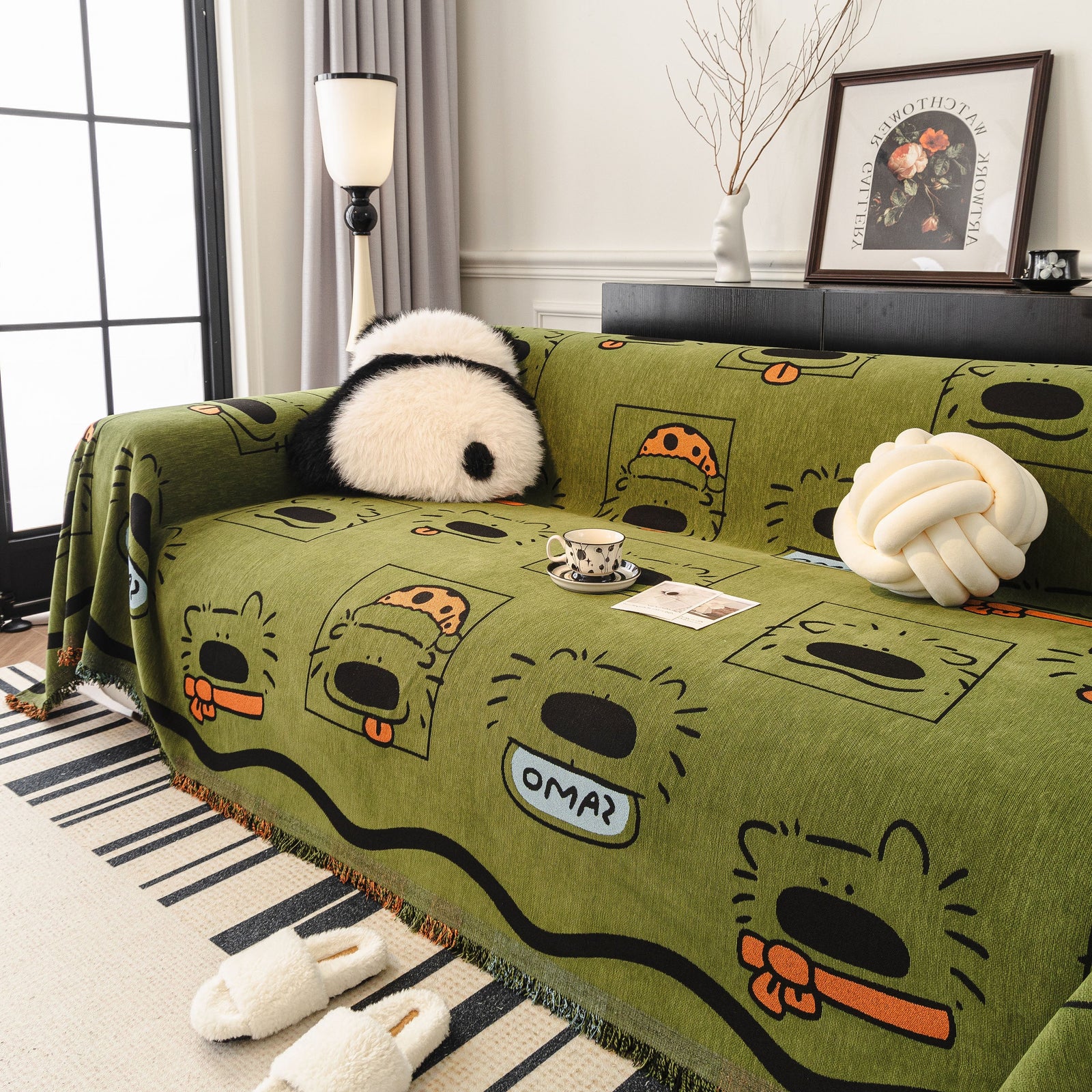 Cute Chenille Couch Cover Throw, Cartoon Soft Washable Sofa Cover for Sectional Sofas