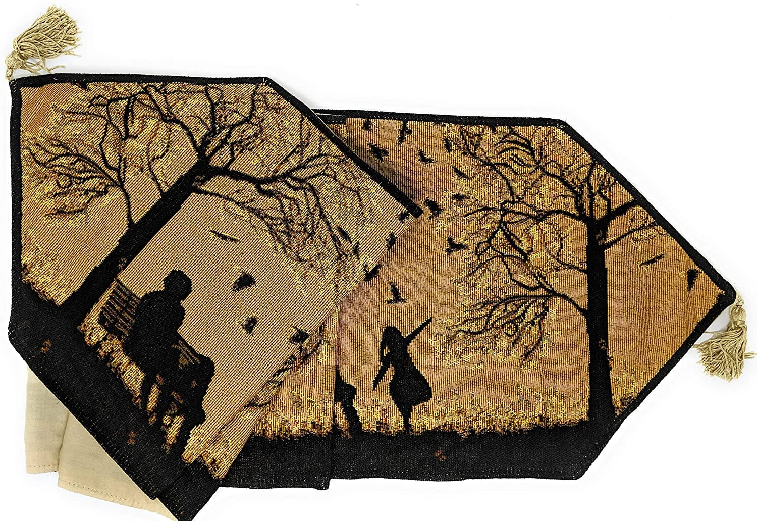 DaDalogy Autumn Birds Family Gathering Woven Tapestry Dining Table Runner (18198)