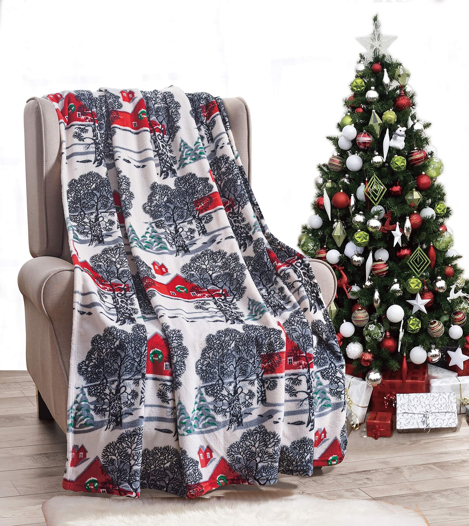 Decor & More Festive Holiday Microplush Throw Blanket (50
