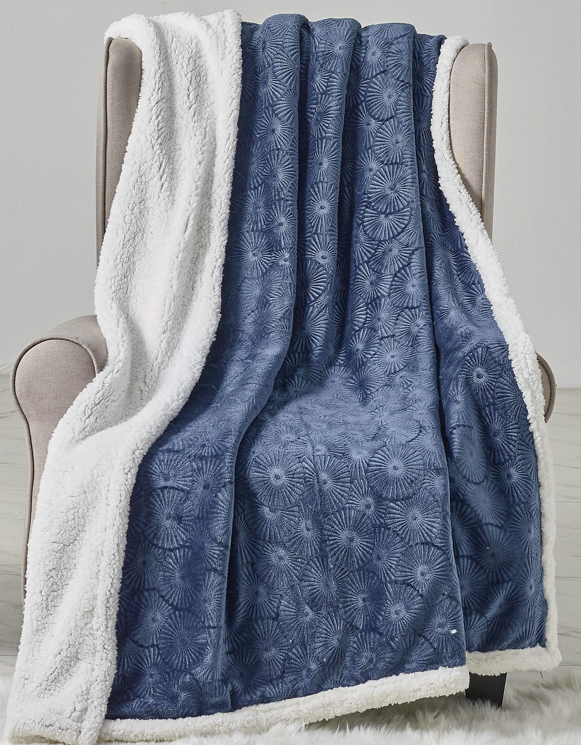 Decor & More Bon Iver Collection Extra Soft Bursting Fireworks Embossed Microplush Throw Blanket with Sherpa Backing (50" x 60")