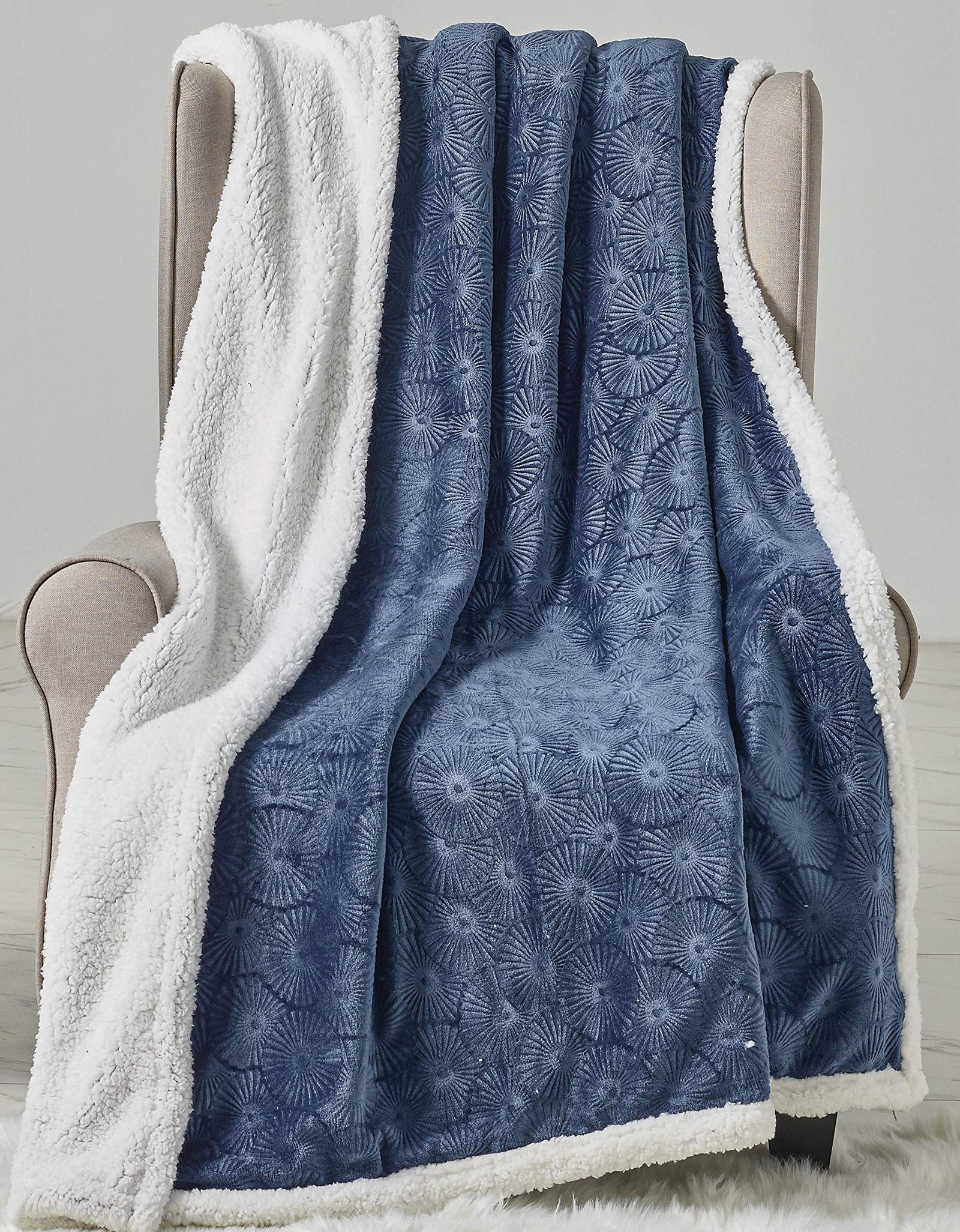 Decor & More Bon Iver Collection Extra Soft Bursting Fireworks Embossed Microplush Throw Blanket with Sherpa Backing (50