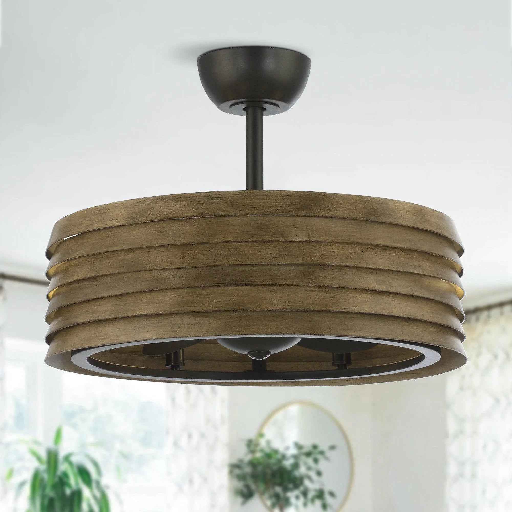 24" Farmhouse DC Motor Downrod Mount Reversible Fandelier Ceiling Fan with Lighting and Remote Control