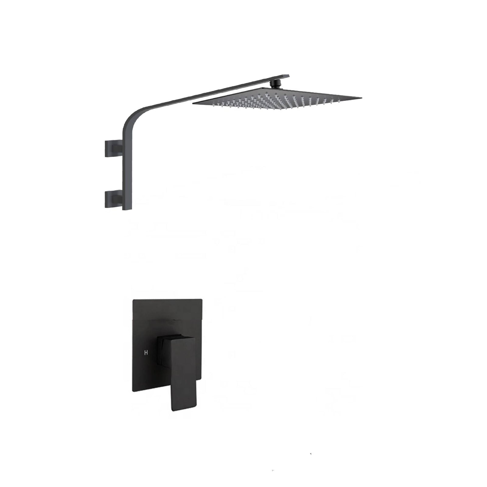 12inch rain head Big arc Wall Mounted Matte Black Shower System with single way Rough-in Valve Body and Trim