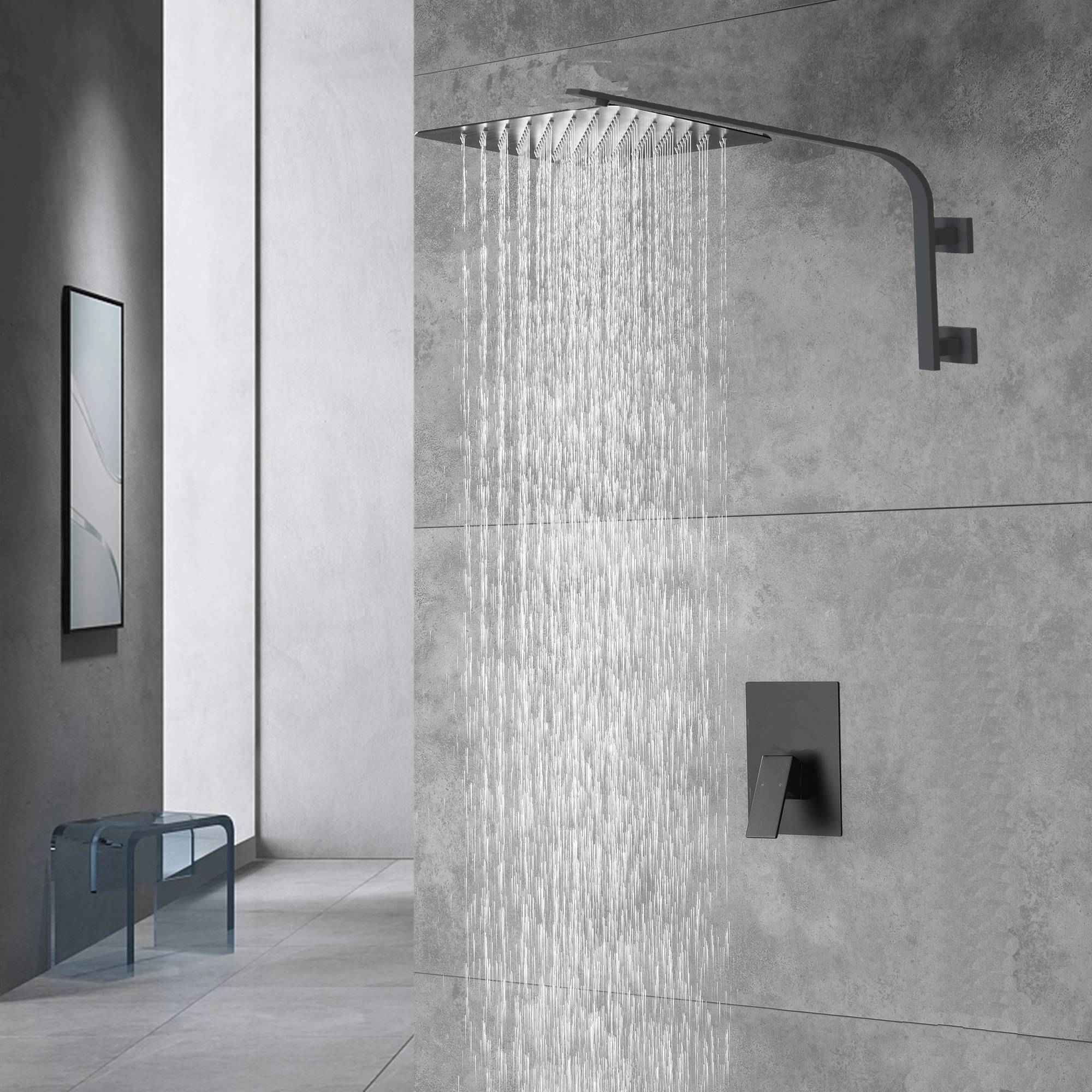 12inch rain head Big arc Wall Mounted Matte Black Shower System with single way Rough-in Valve Body and Trim