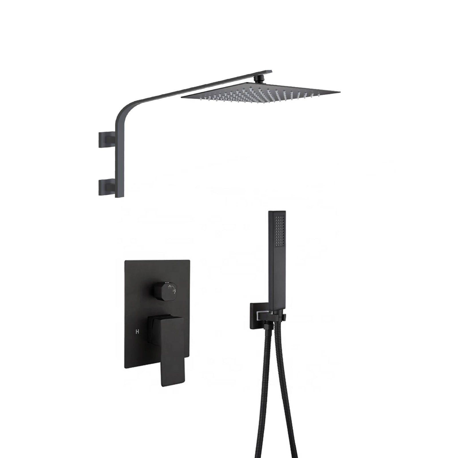 12inch 2 way Big arc Wall Mounted Matte Black Shower System with two function pressure balance Rough-in Valve Body and Trim
