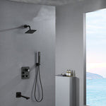 6 INCH Wall Mount Matte Black Rain Shower Head with Thermostatic Faucet and Tub Spout - Immerse in a Blissful Shower Experience