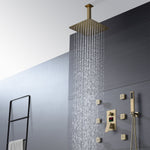 Brushed Gold Ceiling-Mounted Shower System - Features 3-Way Digital Display Valve & Includes 6 Body Jets