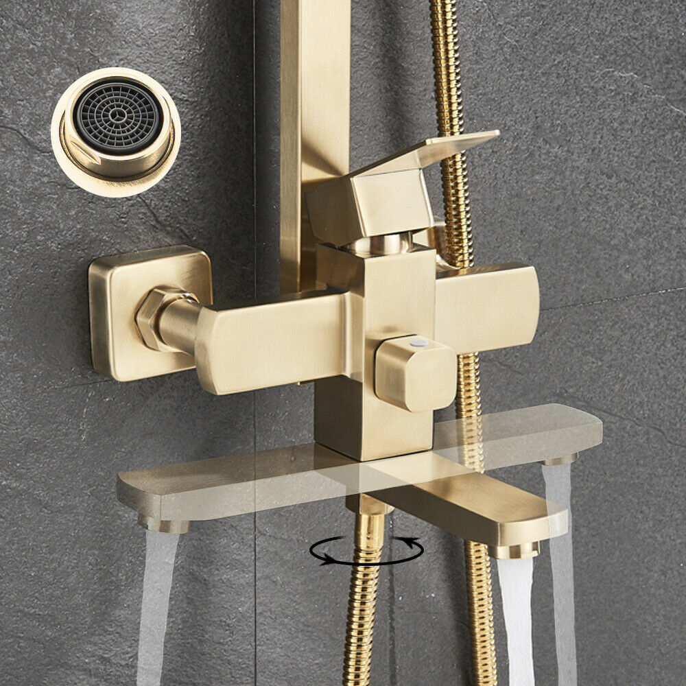 Luxury Brushed Gold 3-Function Exposed Shower Set with Handheld Shower and Tub Spout