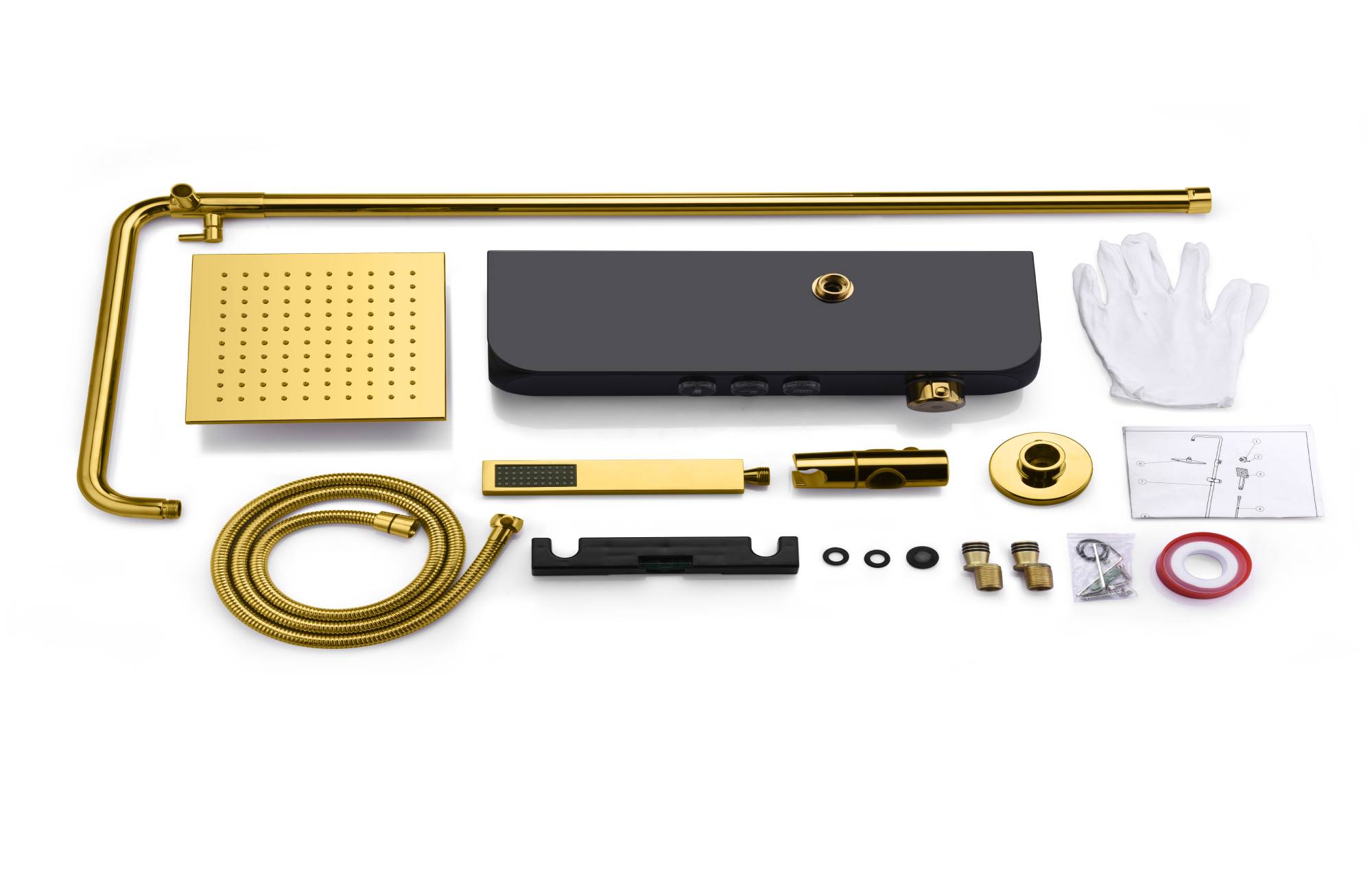 Gold Thermostatic Shower Set with Digital Display, Hand Shower, Tub Spout - 3 Functions