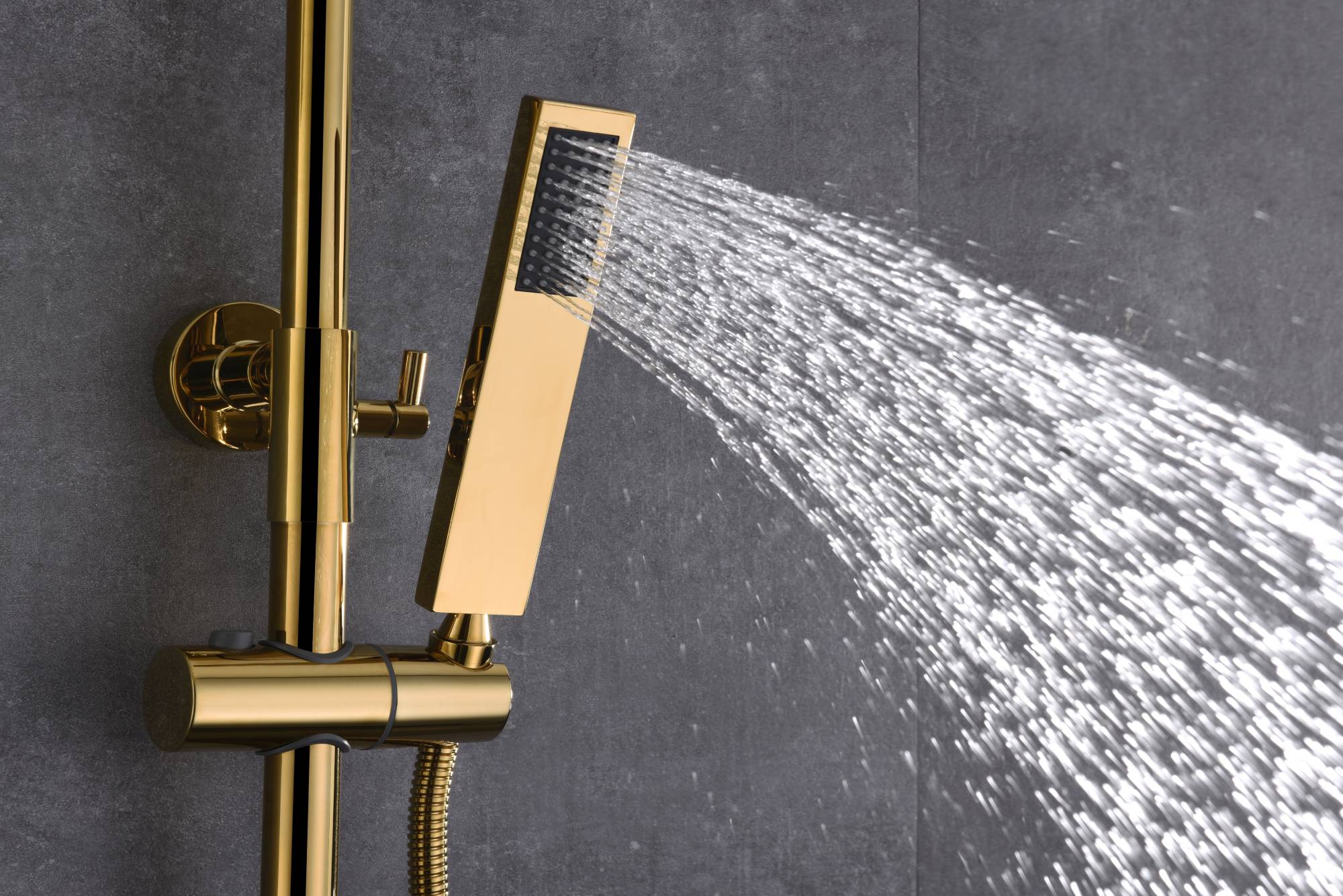 Gold Thermostatic Shower Set with Digital Display, Hand Shower, Tub Spout - 3 Functions