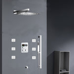 Chrome 12inch LED light or 6 inch regular head Wall mount 3 way thermostatic shower faucet with 6 body jets and sliding bar