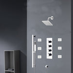 Chrome 12inch LED light or 6 inch regular head Wall mount 3 way thermostatic shower faucet with 6 body jets and sliding bar