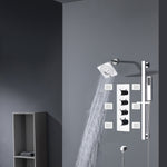 Chrome 12inch LED light or 6 inch regular head Wall mount 3 way thermostatic shower faucet with 6 body jets and sliding bar