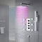 Chrome 12inch LED light Wall mount 3 way thermostatic shower faucet with 6 body jets and sliding bar