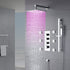 Chrome 12inch LED light Wall mount 3 way thermostatic shower faucet with 6 body jets and sliding bar