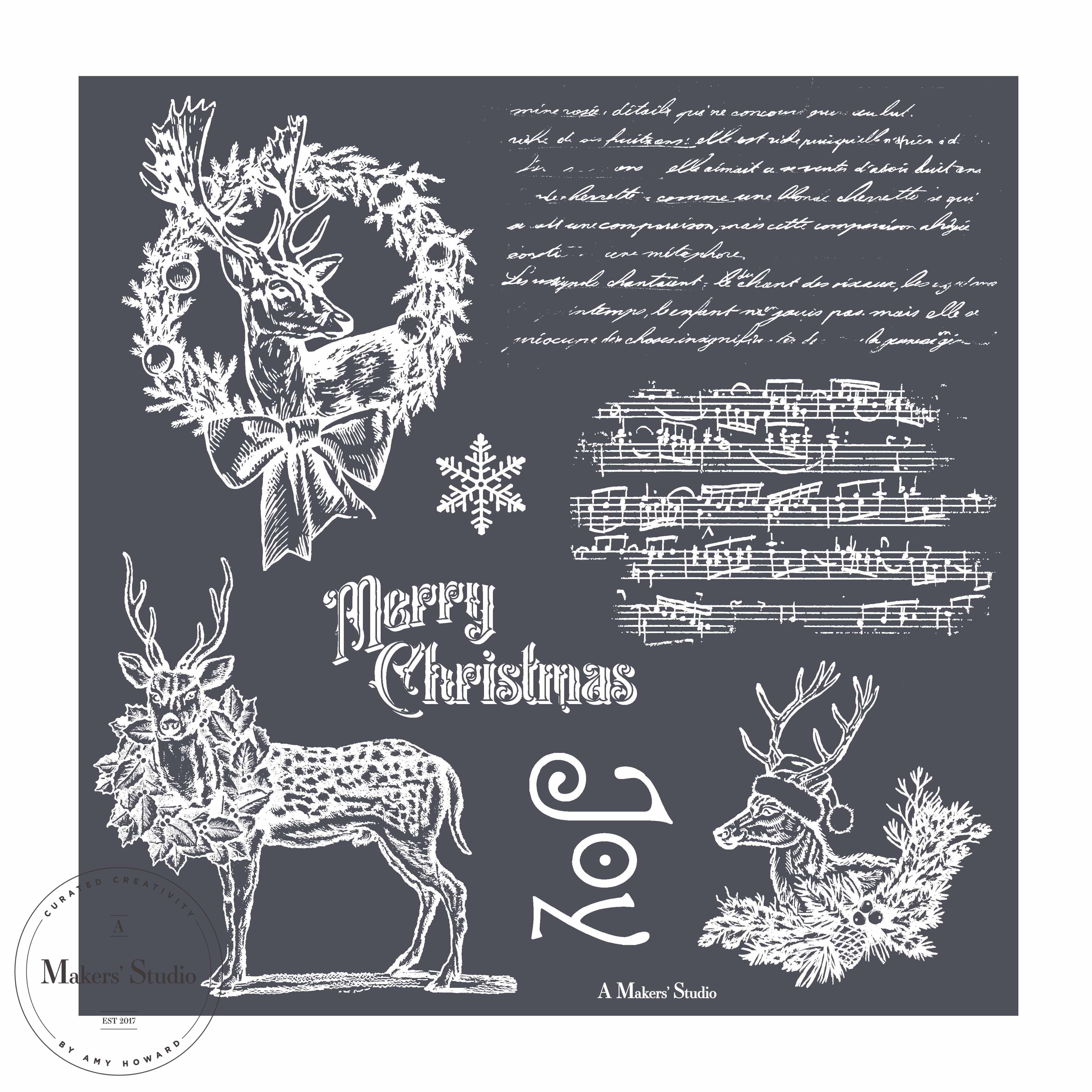 Deer Collage - Mesh Stencil 12x12