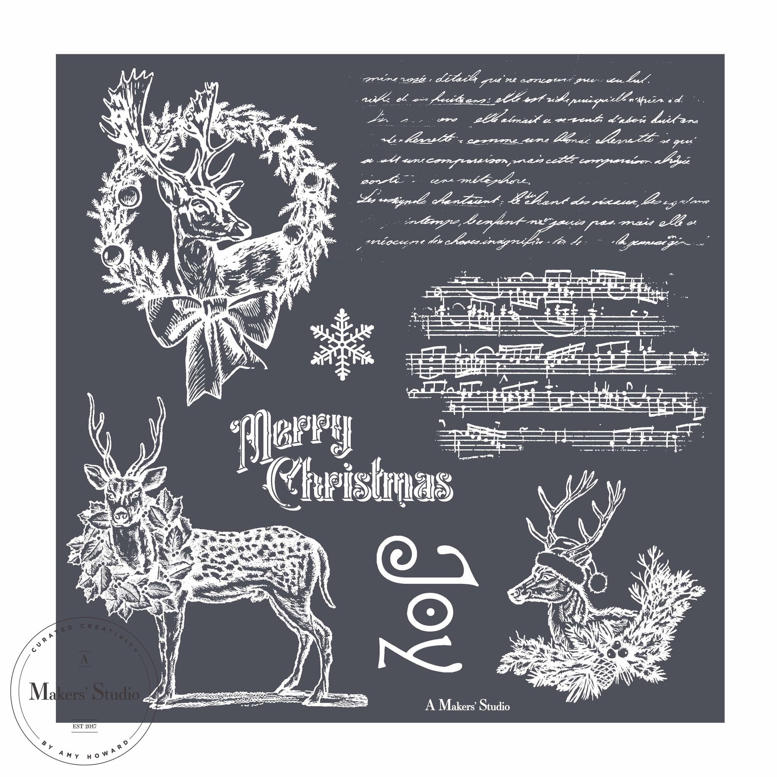 Deer Collage - Mesh Stencil 12x12