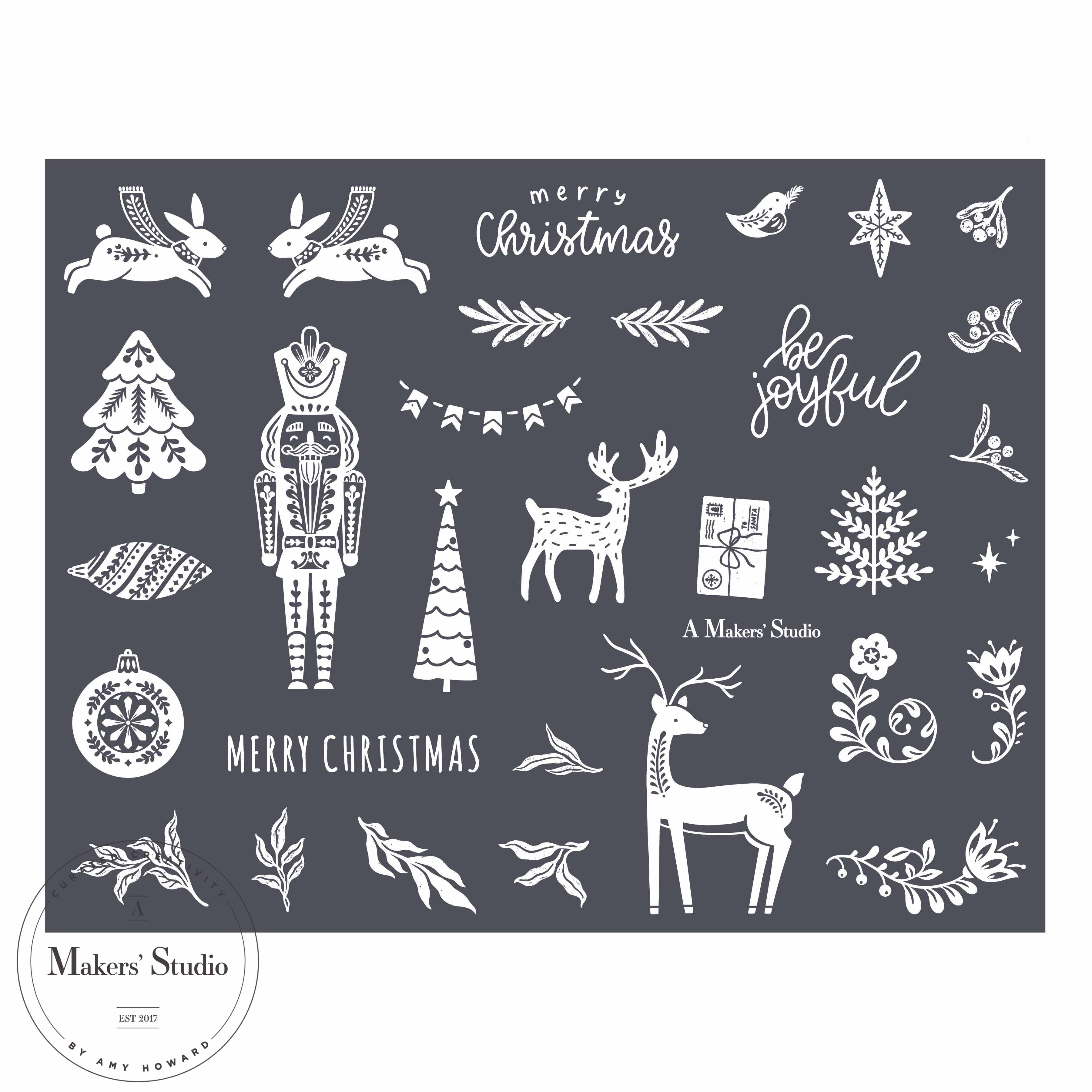 Christmas Folk Art - Mesh Stencil 8.5x11